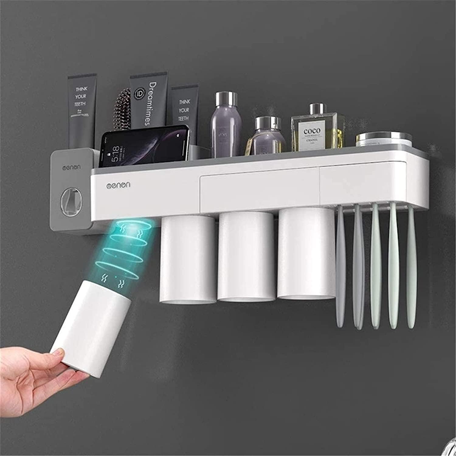 KAABETO Portable Toothbrush Holder with 2 Cups and Drawer