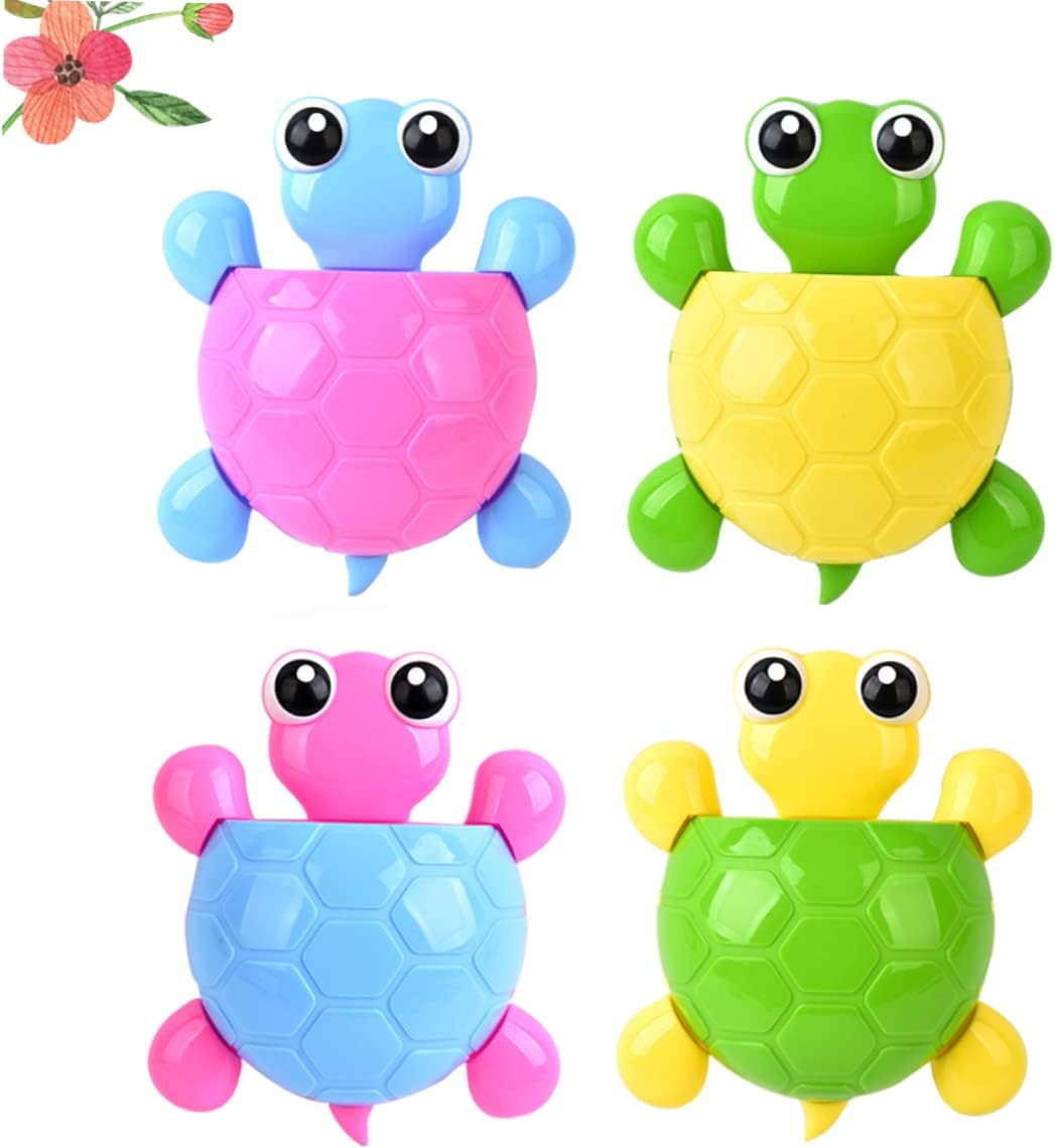 PRETYZOOM Cute Turtle Suction Cup Toothbrush Holder Set of 4
