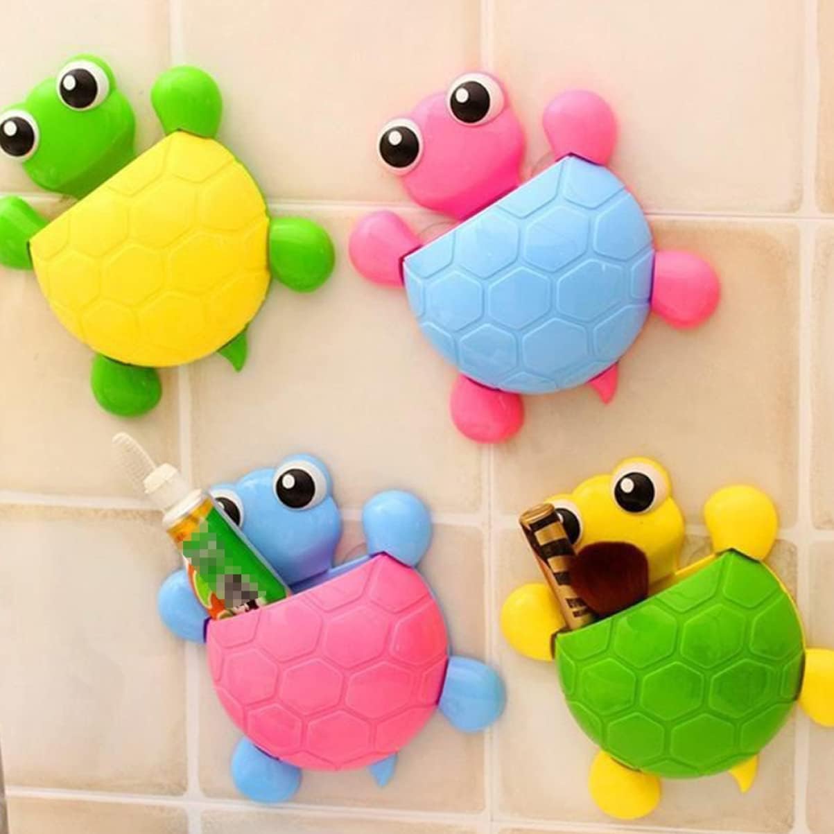 Cute Green Turtle Toothbrush Holder Suction Cup Mount
