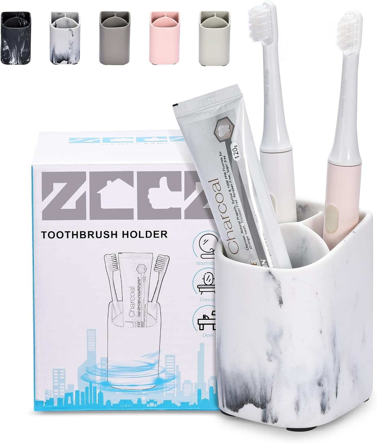 ZCCZ Toothbrush Holder - Premium White Marble Organizer