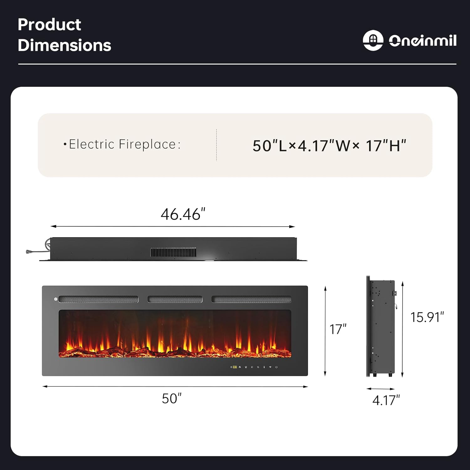 oneinmil 50 Smart Electric Fireplace Heater with Alexa Compatibility