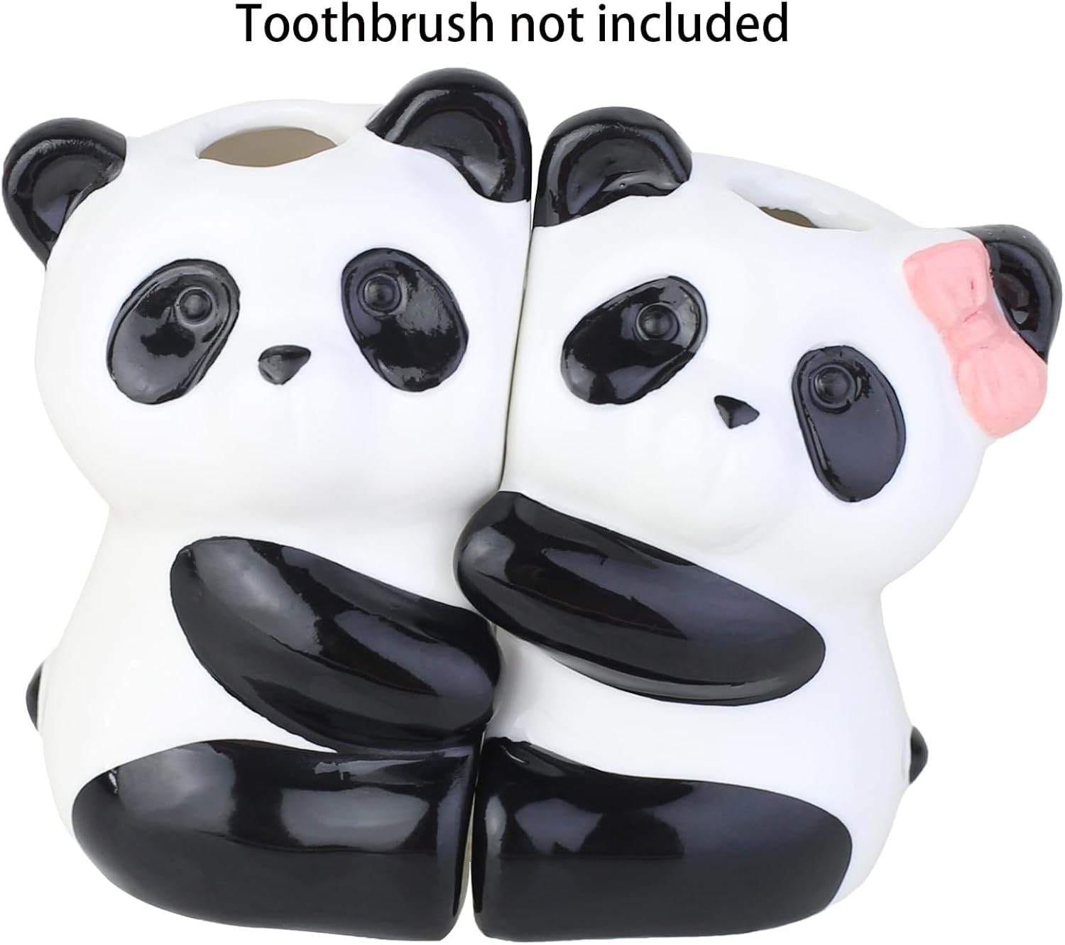 2 Pcs Ceramic Panda Hug Toothbrush Holder - Cute Animal Shape Bathroom Organizer