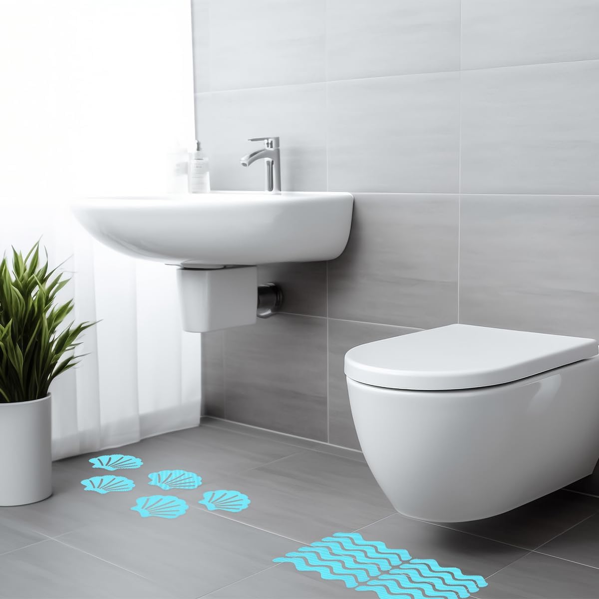 IBEQUEM 83 PCS Non Slip Bathtub Stickers Blue