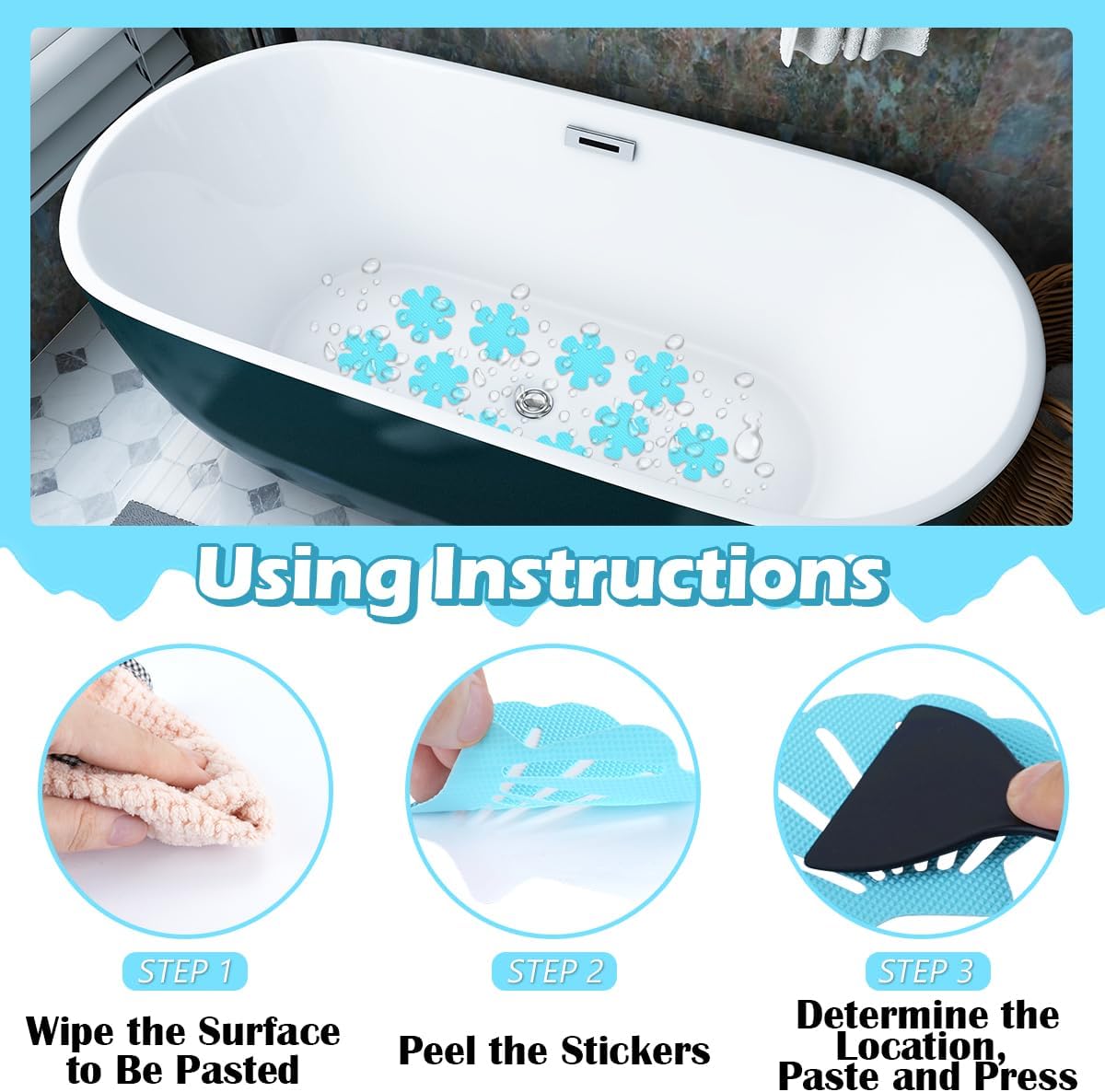 IBEQUEM 83 PCS Non Slip Bathtub Stickers Blue