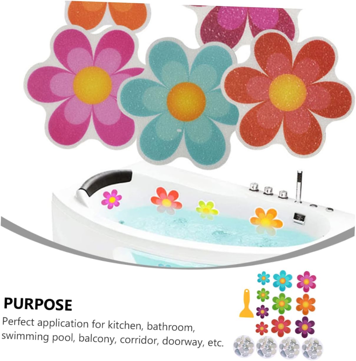Healifty 14Pcs Anti-Slip Bathroom Stickers with Flower Design