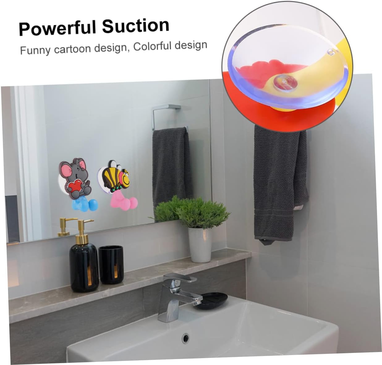 3PCS Cartoon Suction Cup Toothbrush Holder Wall Hooks