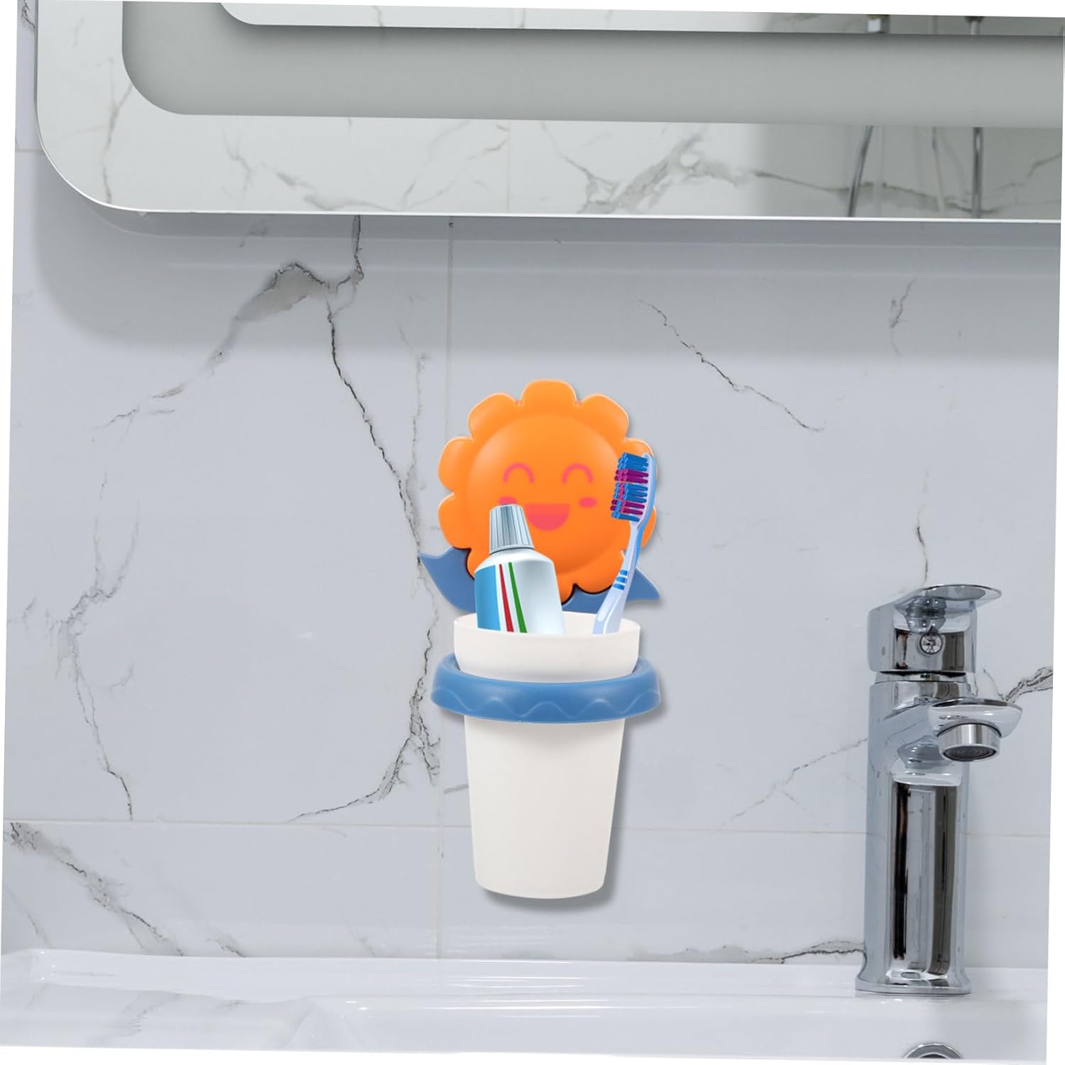 Healeved Cartoon Toothbrush Holder with Cup Wall Mounted Bathroom Storage