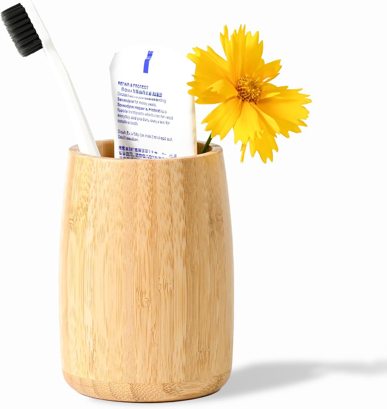 Natural Bamboo Toothbrush Holder Modern Cylindrical Design for Bathroom