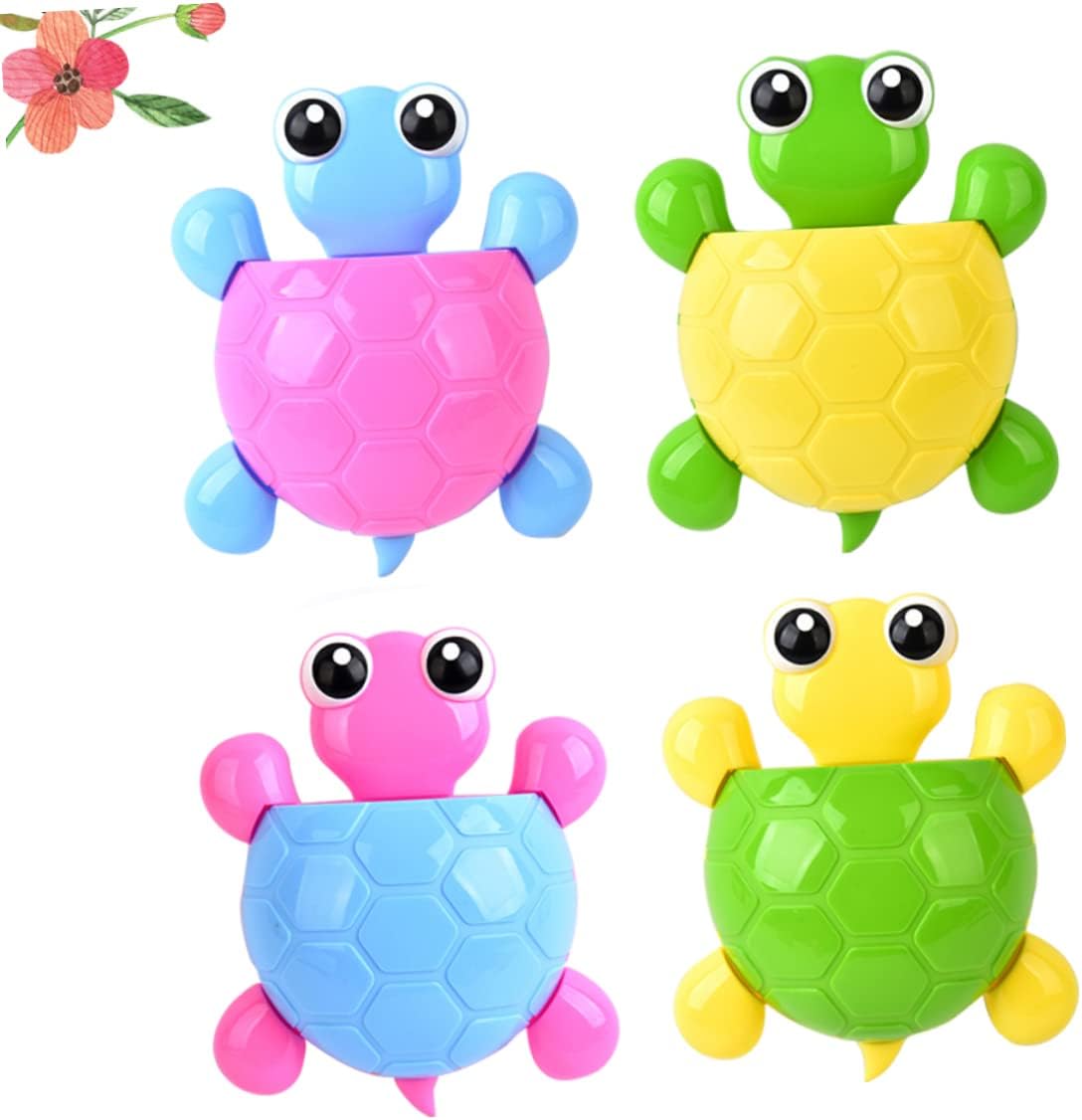 Ciieeo Cute Turtle Wall Mount Suction Cup Toothbrush Holder 4pcs Set