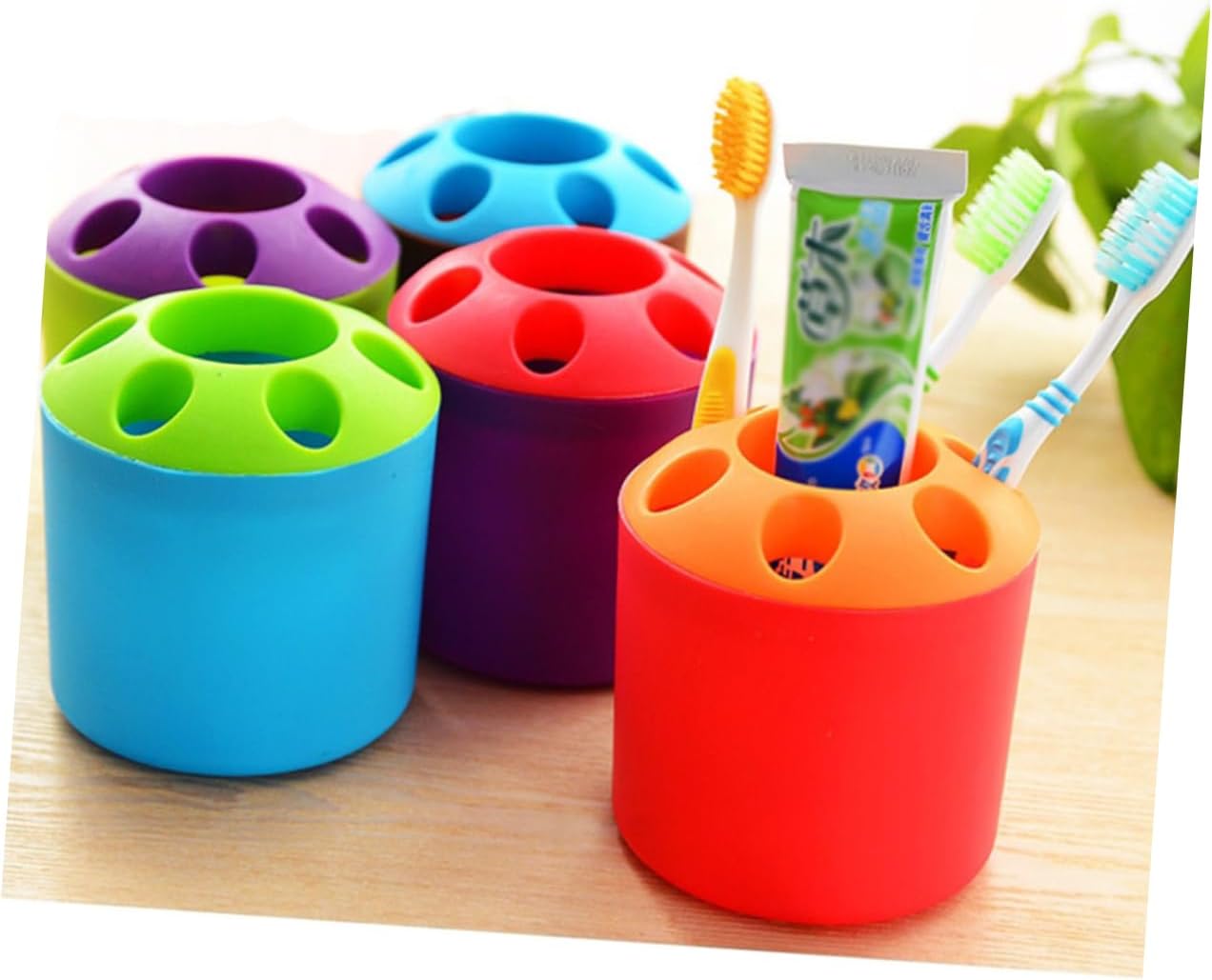 Cabilock 4 Slot Toothbrush Stand with Toothpaste Holder