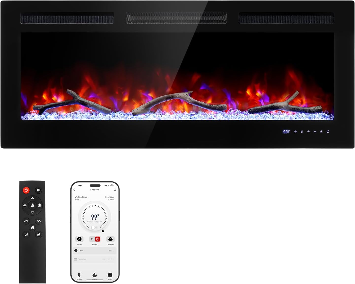 Cheerway 42 Smart WiFi Electric Fireplace with Timer and App Control