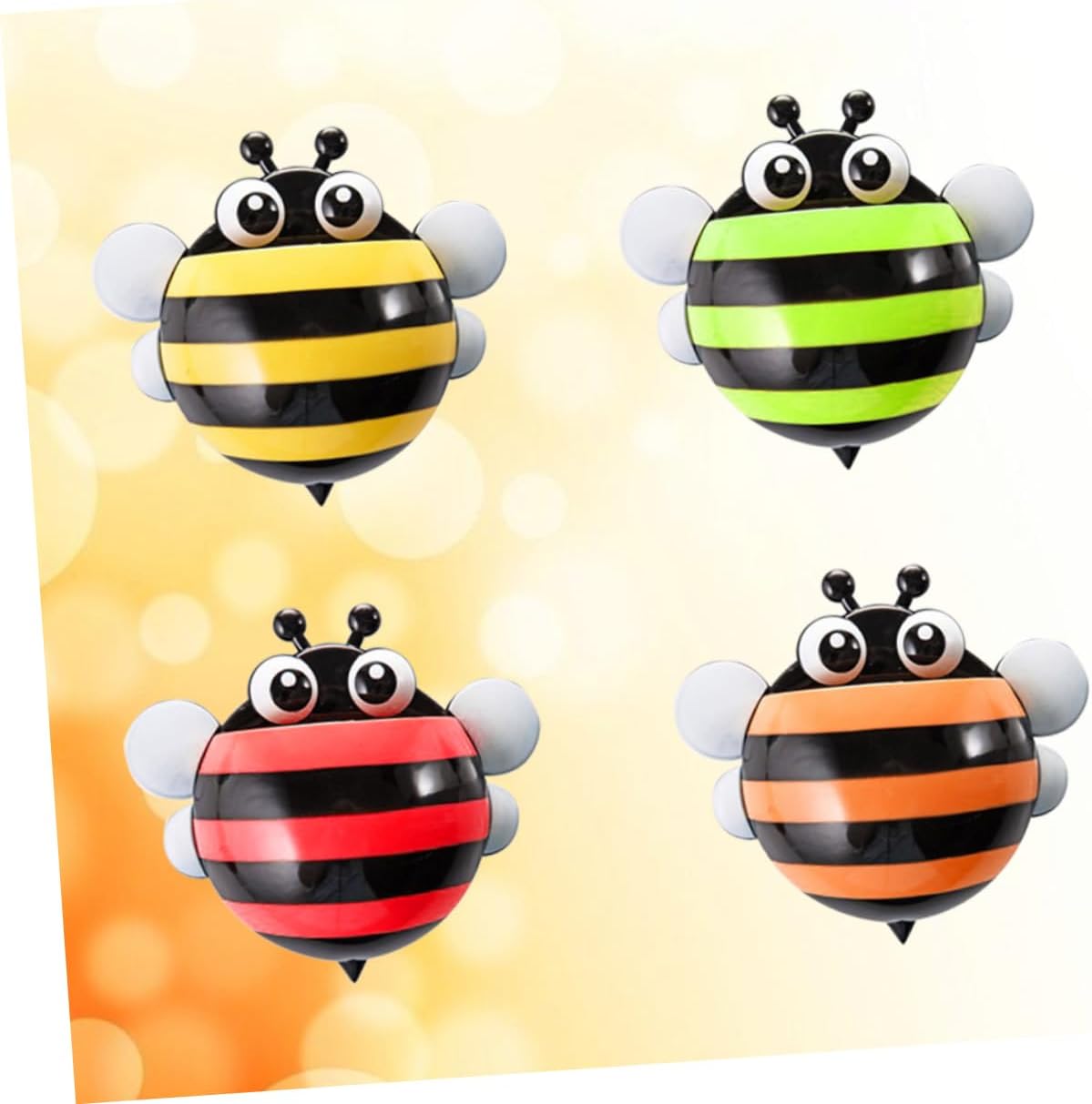 4pcs Suction Cup Honeybee Toothbrush Holder for Bathroom Wall Mount Storage