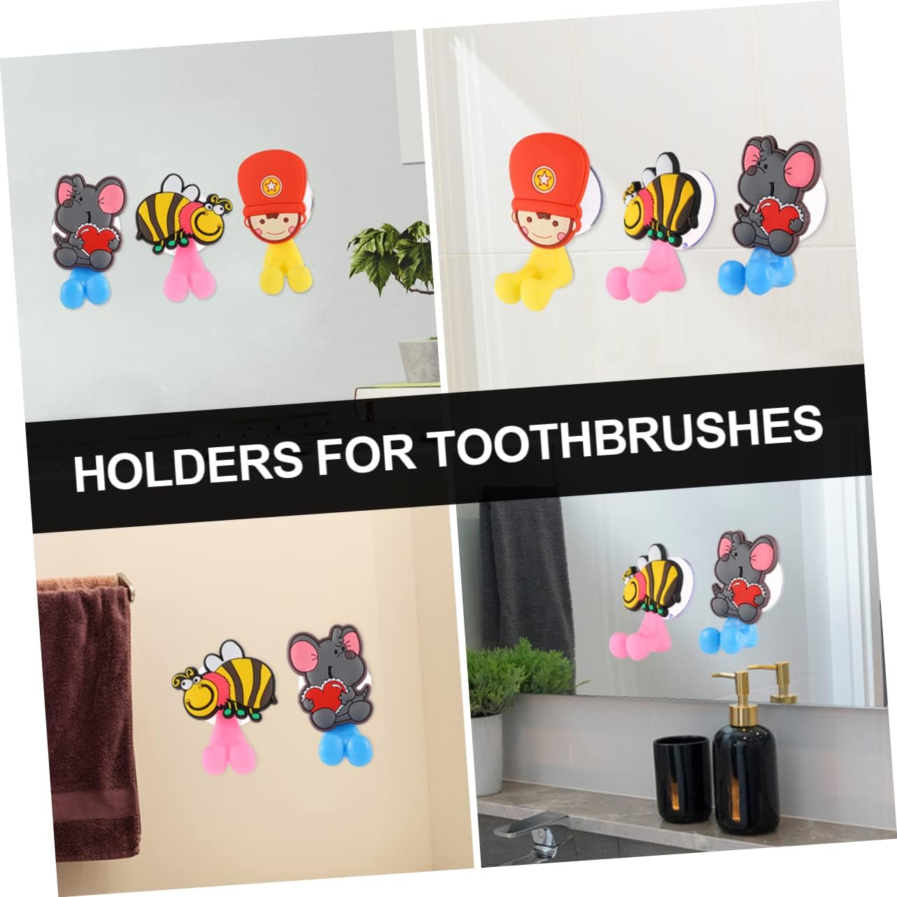 LIFKOME Cartoon Animal Toothbrush Holder Wall Suction Cup Hook