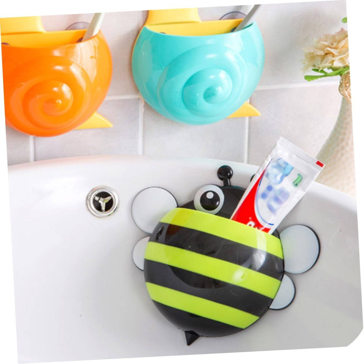 4pcs Cartoon Bee Suction Cup Toothbrush Holder Organizer
