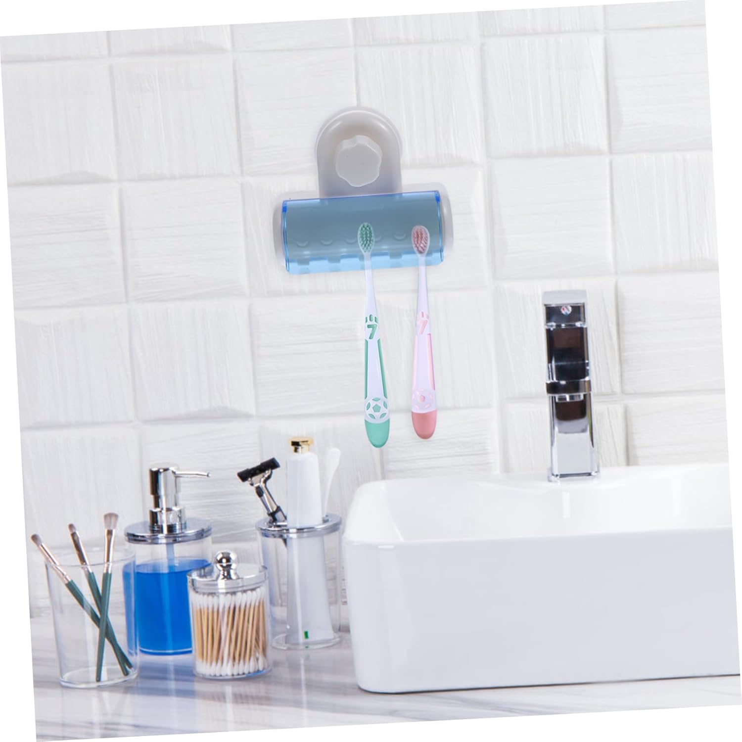 2pcs Suction Wall Mounted Toothbrush Holder for Family Bathroom Use