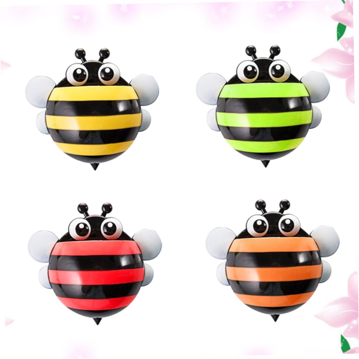 Wakauto 4pcs Cartoon Honeybee Toothbrush Holder Bathroom Organizer with Suction Cup