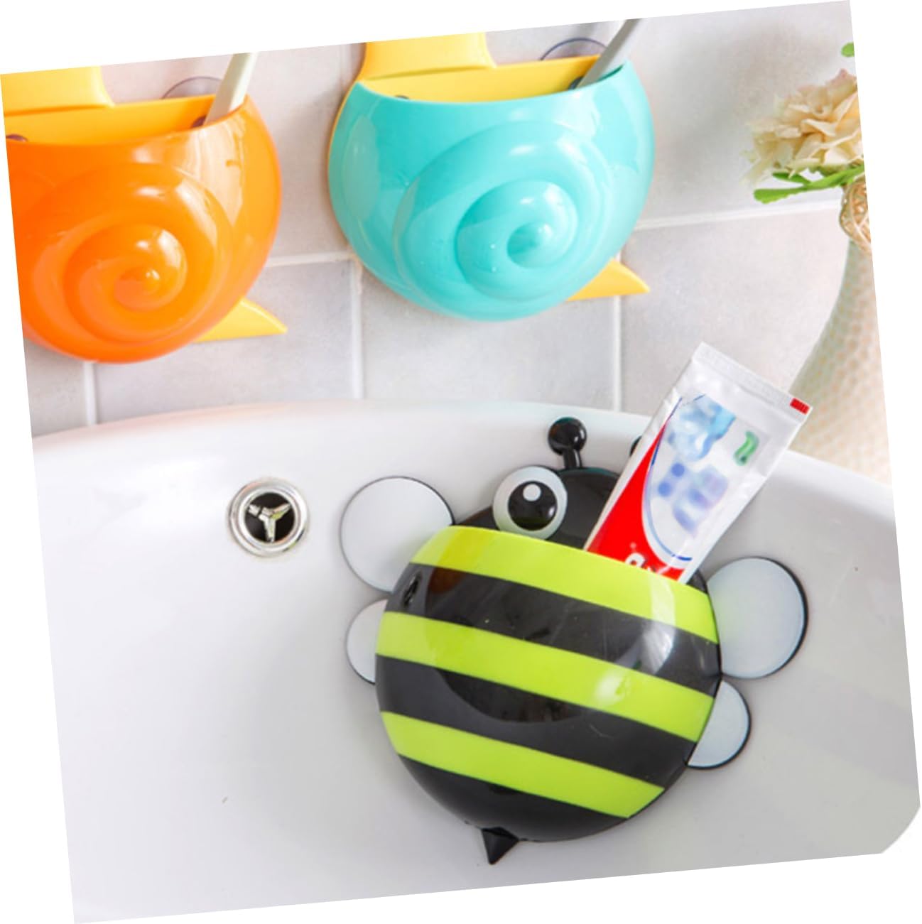 4pcs Cartoon Bee Toothbrush Holder for Bathroom and Travel Use