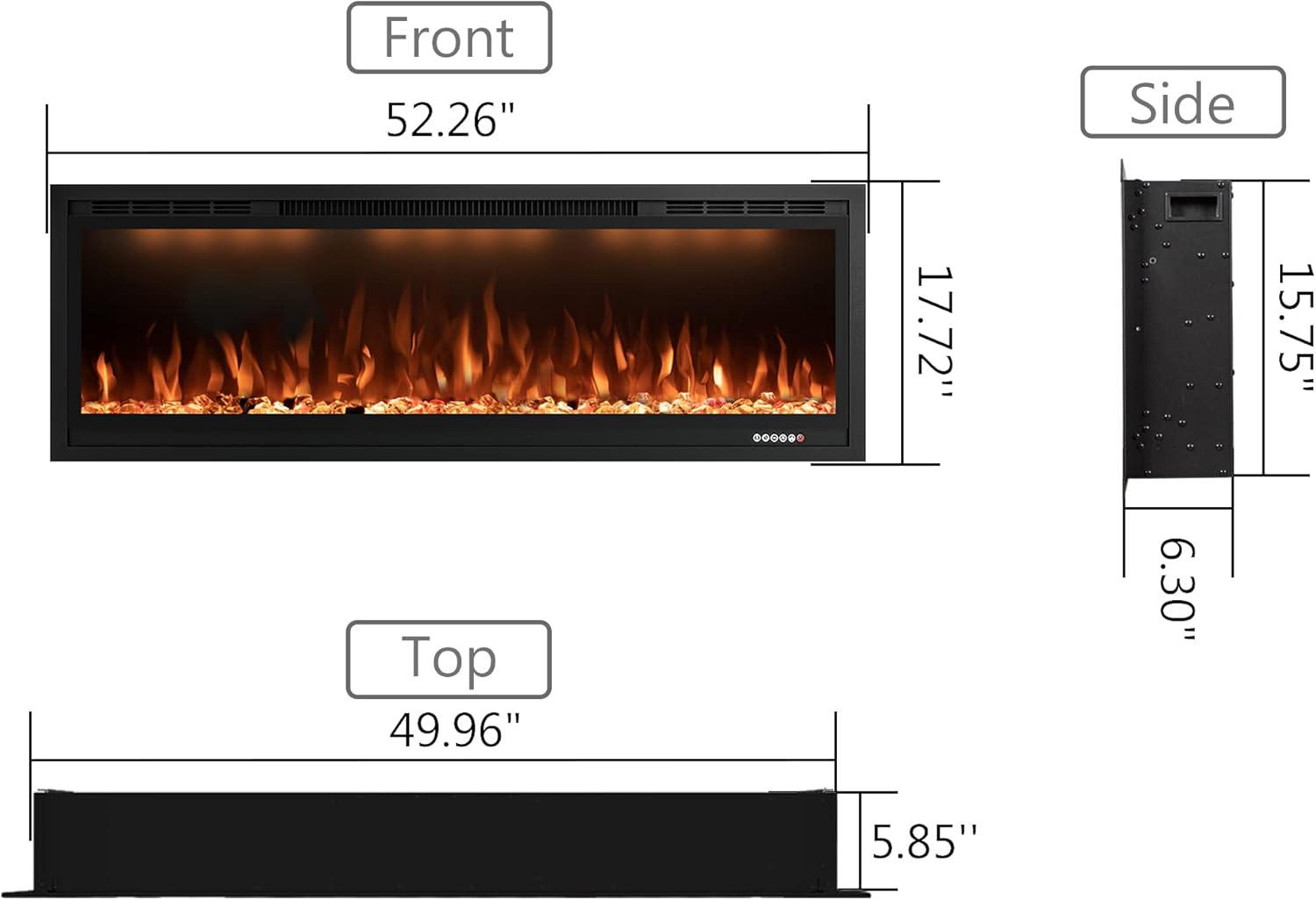 Rodalflame 50 Inch WiFi Electric Fireplace Insert with Thermostat and Smart App Control
