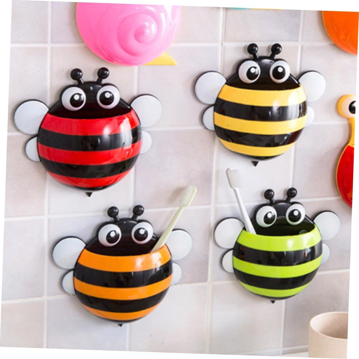 4pcs Toothbrush Holder with Suction Cup Bathroom Organizer