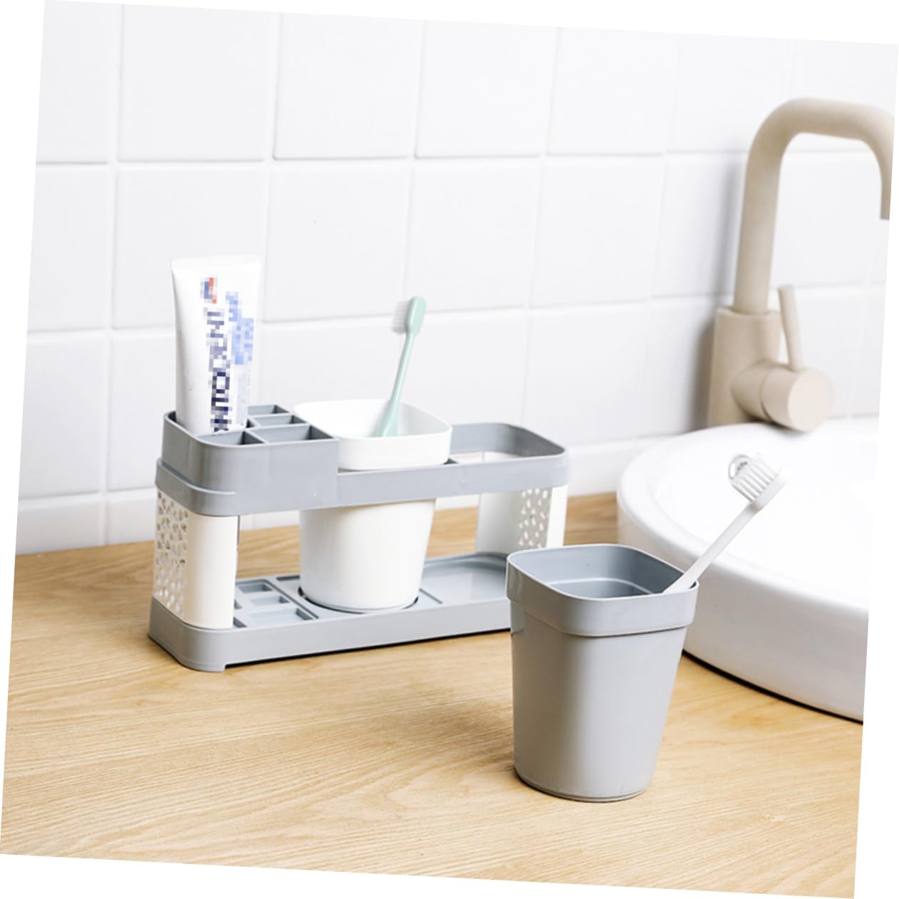 Luxshiny Suction Cup Toothbrush Holder with 2 Cups and 5 Slots