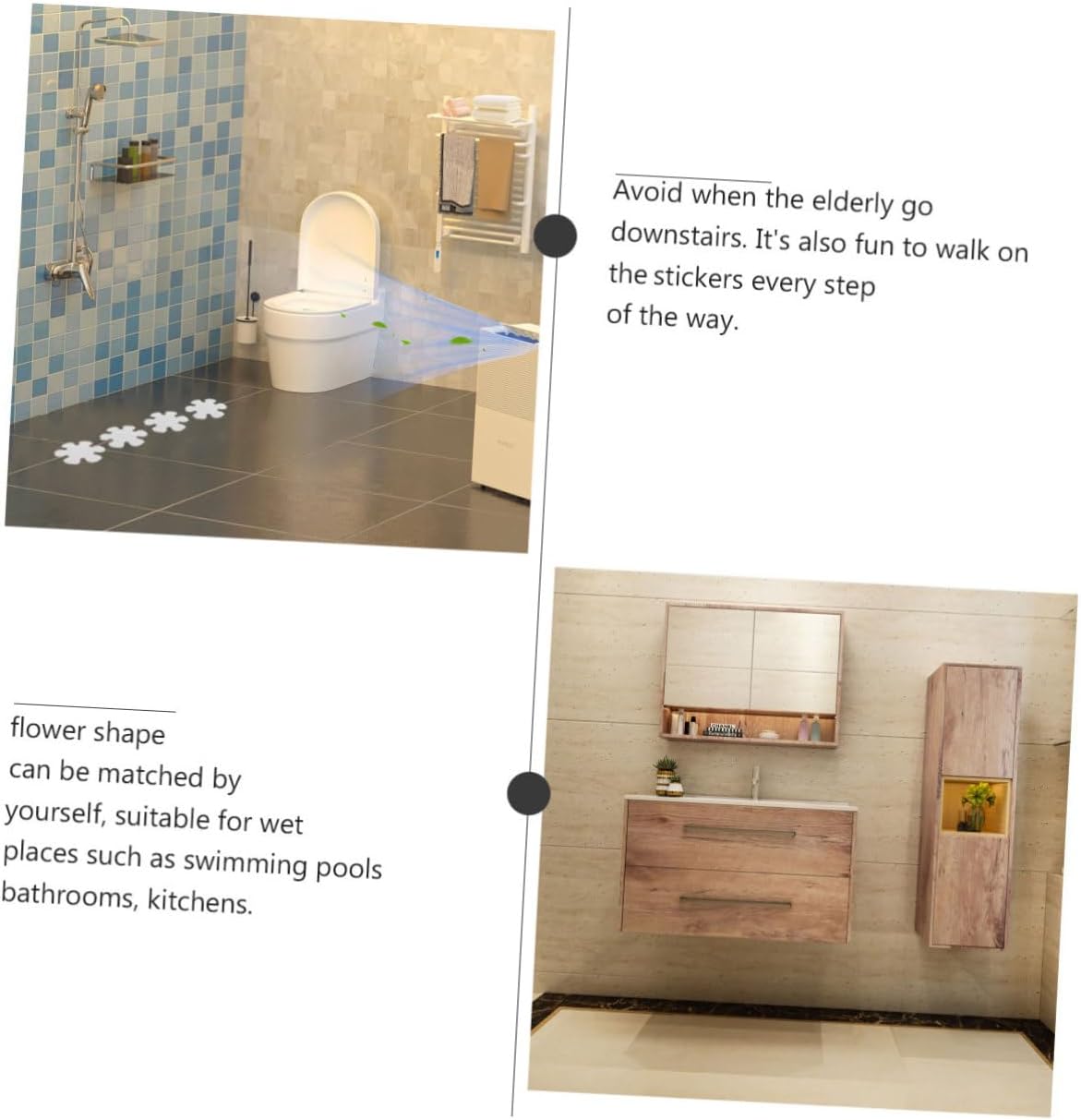 SOPOTUTU 2 Sets Non-Slip Bathtub Stickers with Flower Shell Designs