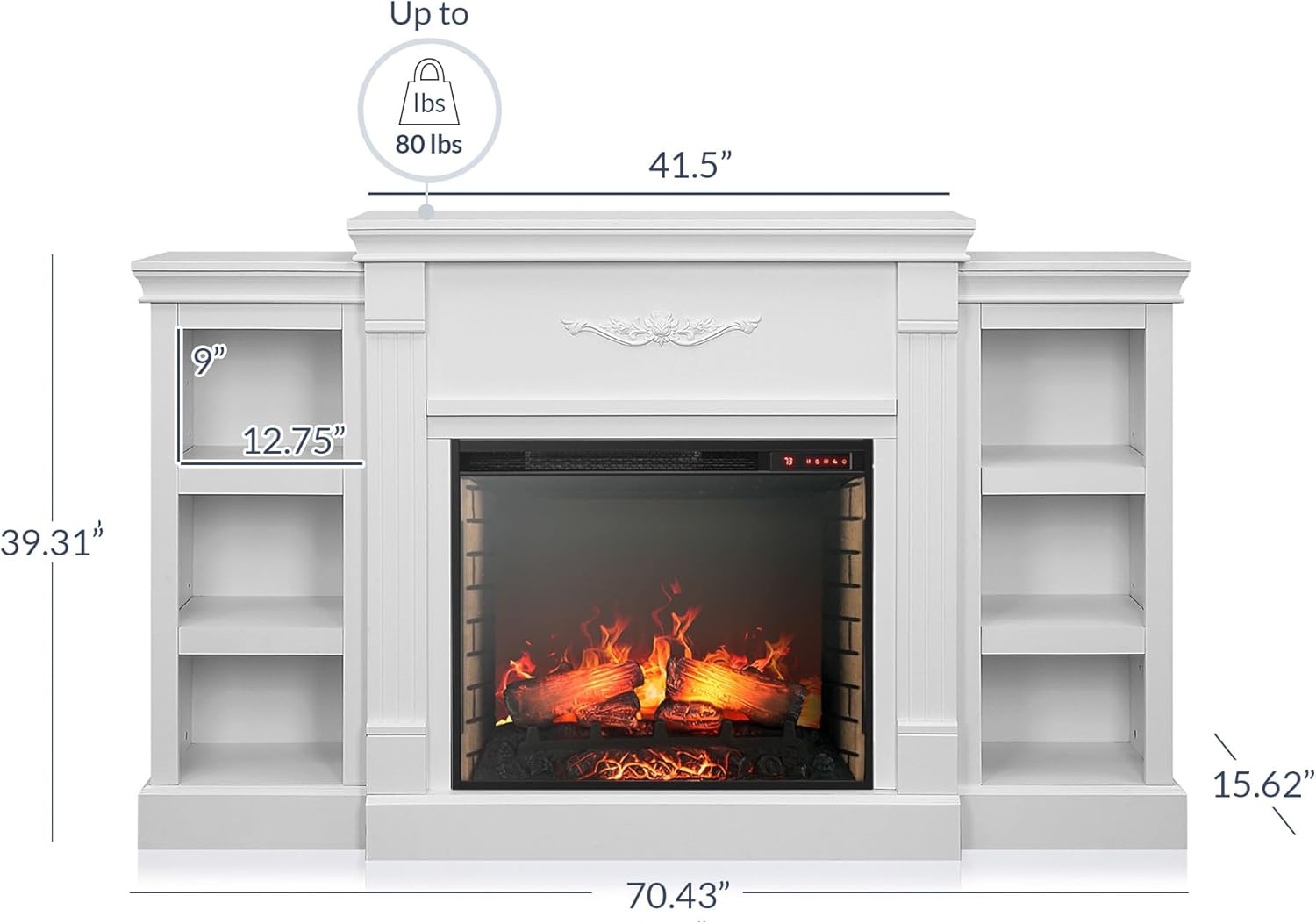 BELLEZE Modern 70 Electric Fireplace with Shelves and Sound