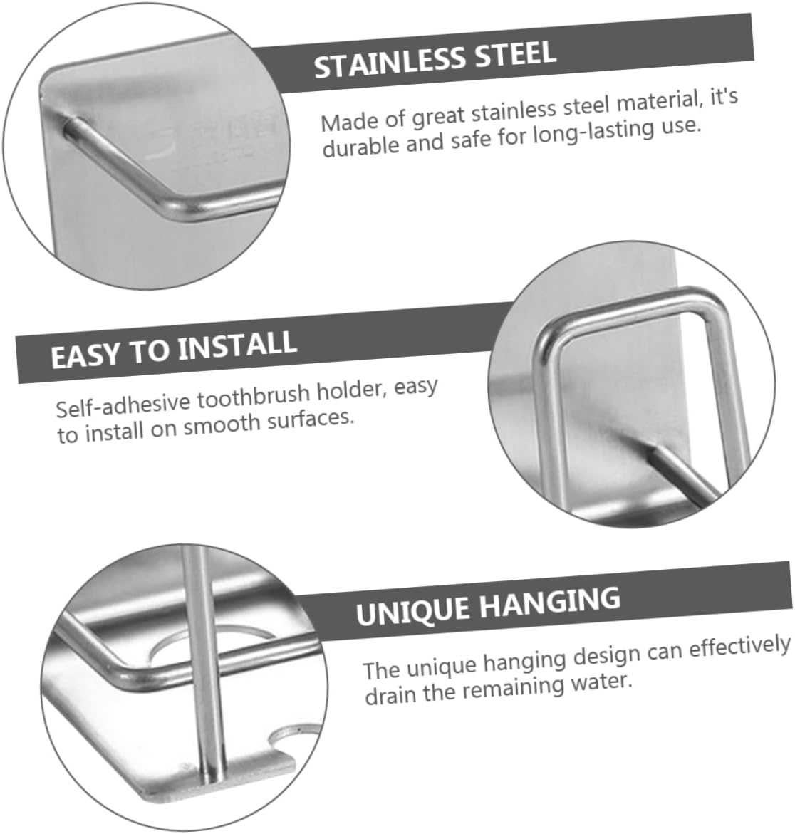 Stainless Steel Wall Toothbrush Holder with Adhesive