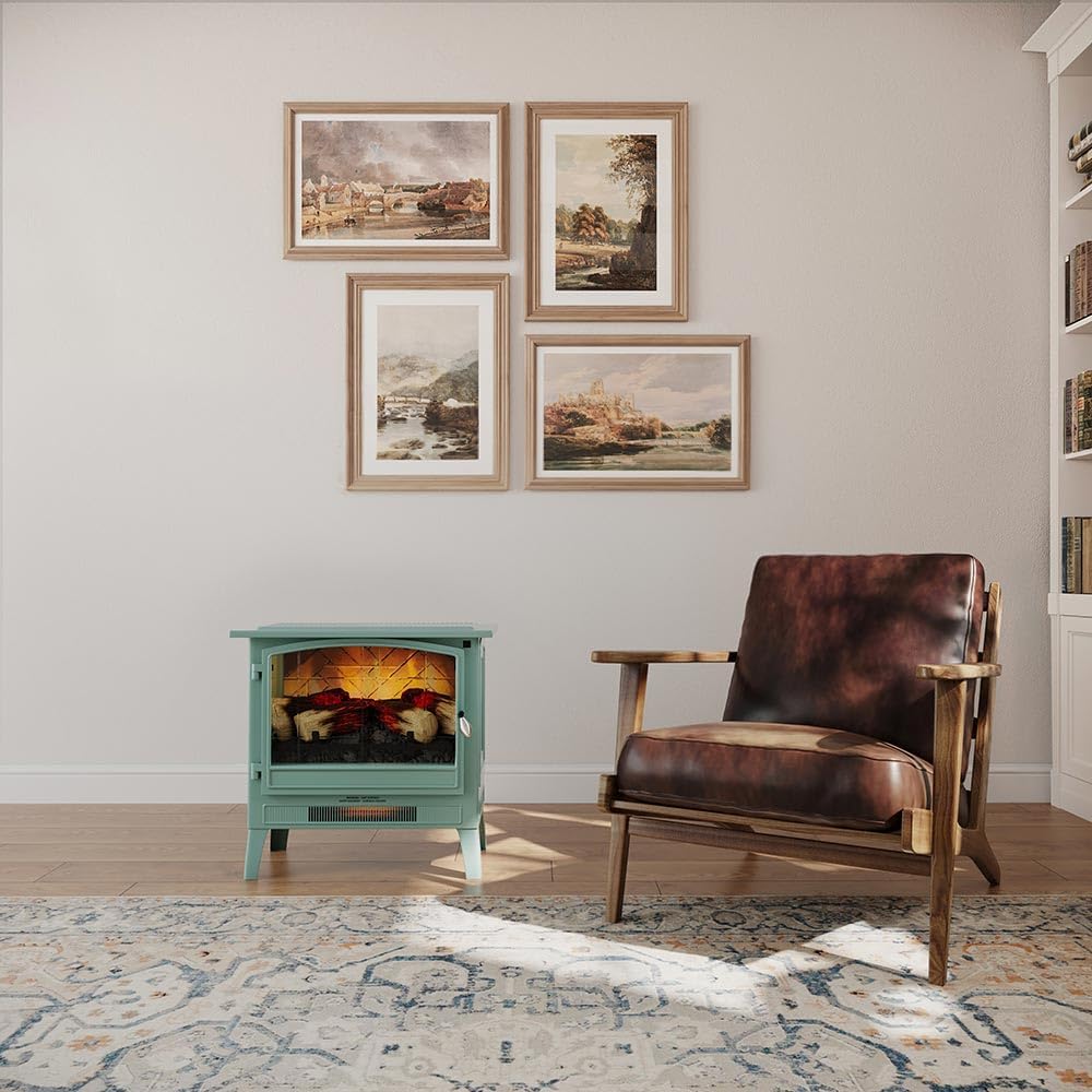 Country Living Infrared Electric Fireplace with Mineral Blue Finish