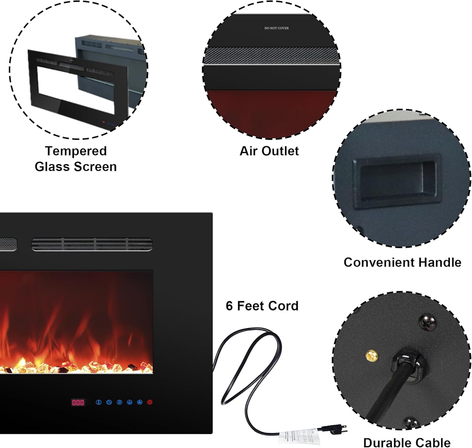 Rodalflame 42 Inch Electric Fireplace with Remote Control