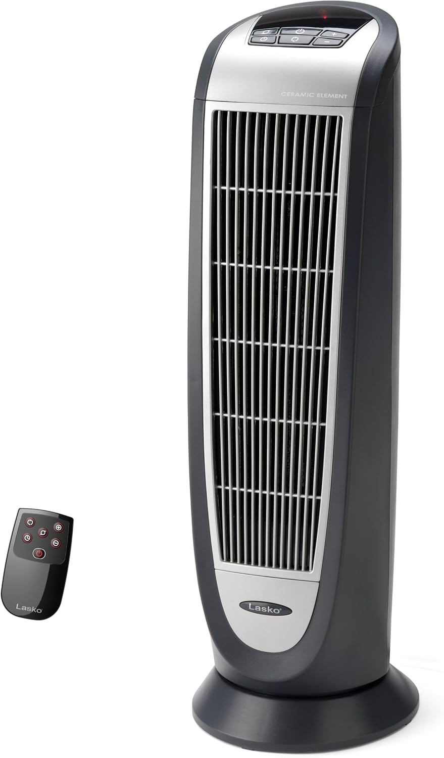 Lasko 1500W Oscillating Ceramic Tower Heater with Remote and Timer Black