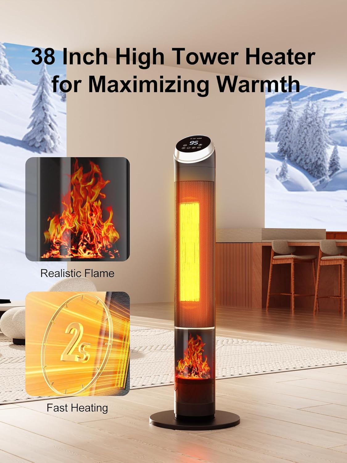 Uthfy 38 Electric Space Heater with Flame and Remote Control