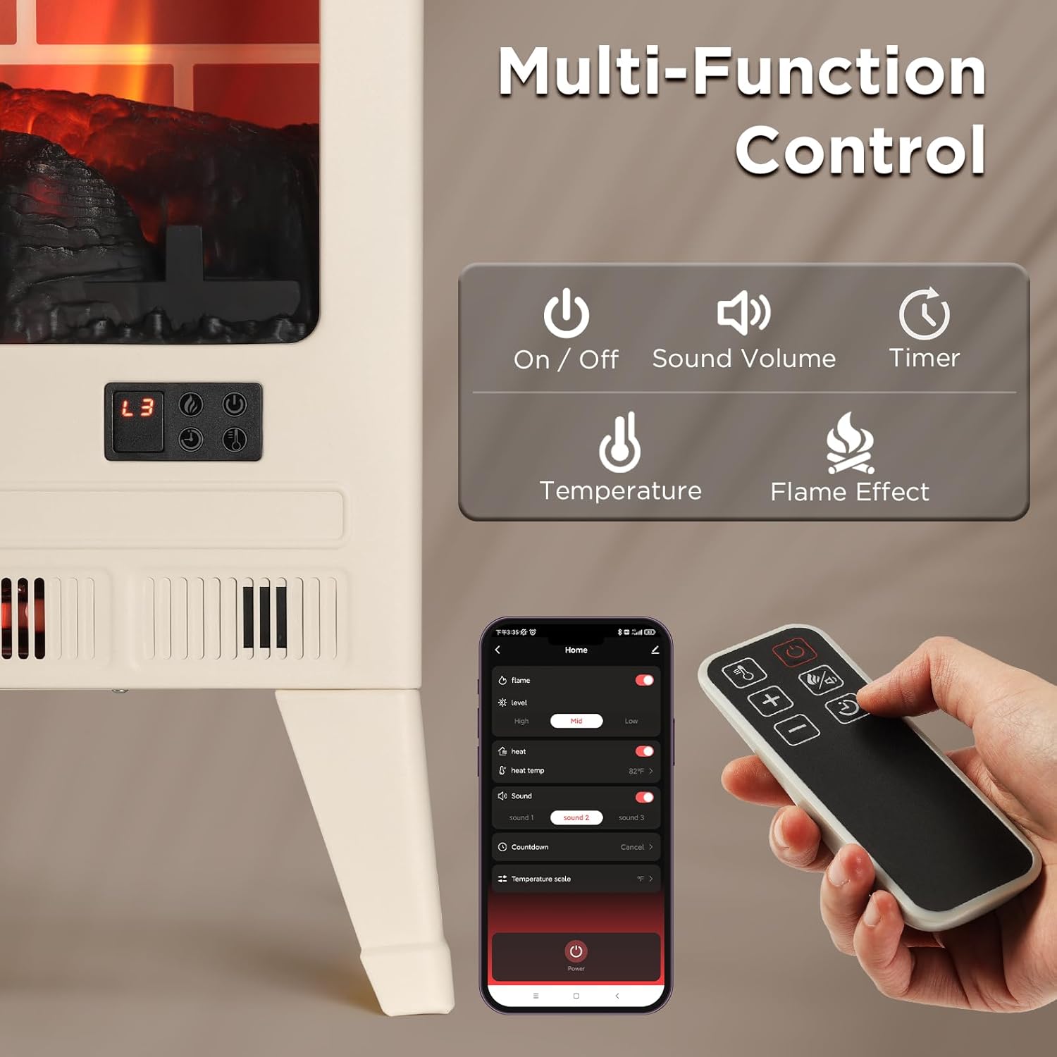 TURBRO TS25 Electric Fireplace with WiFi and Crackling Sound