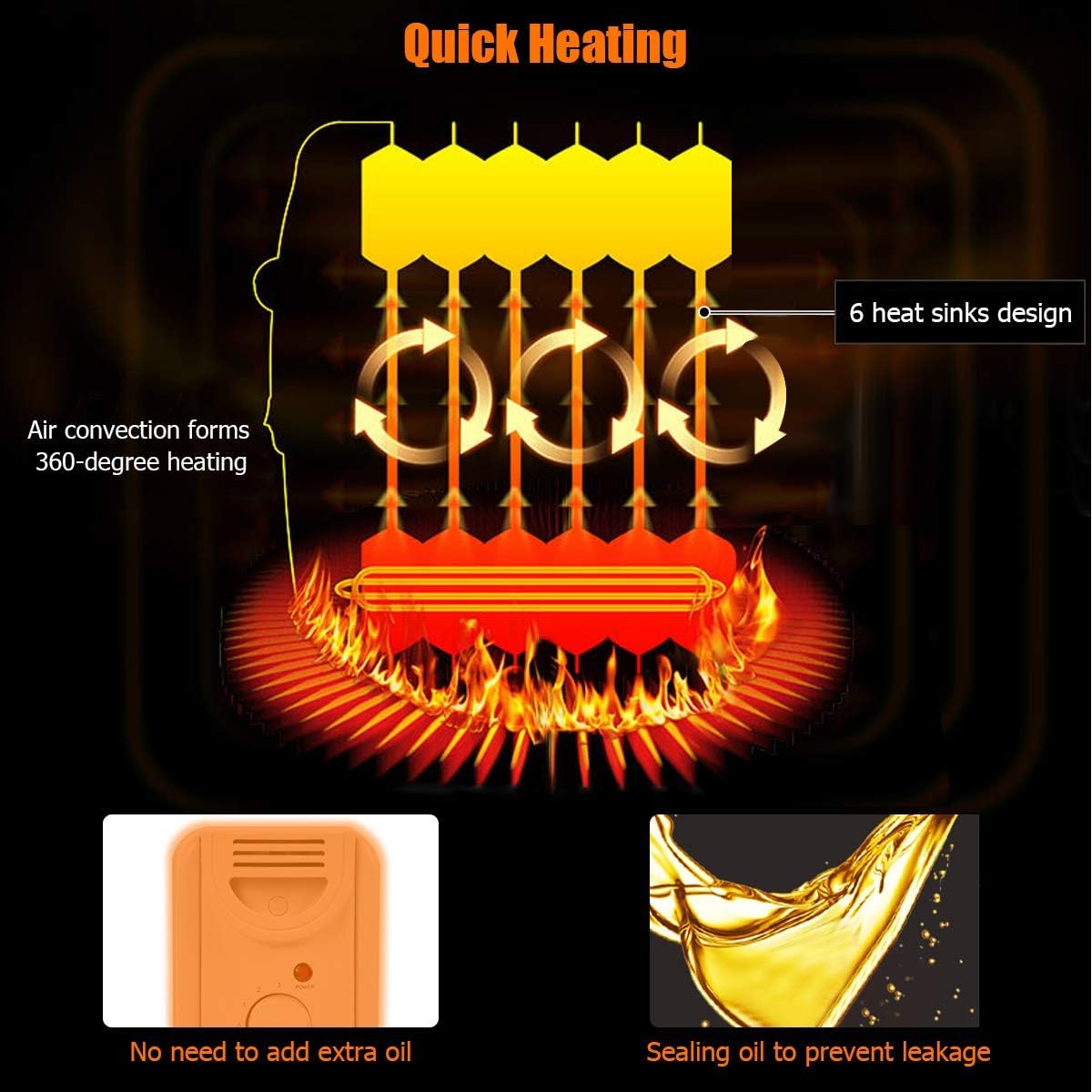 COSTWAY 700W Oil Filled Radiator Heater with Adjustable Thermostat