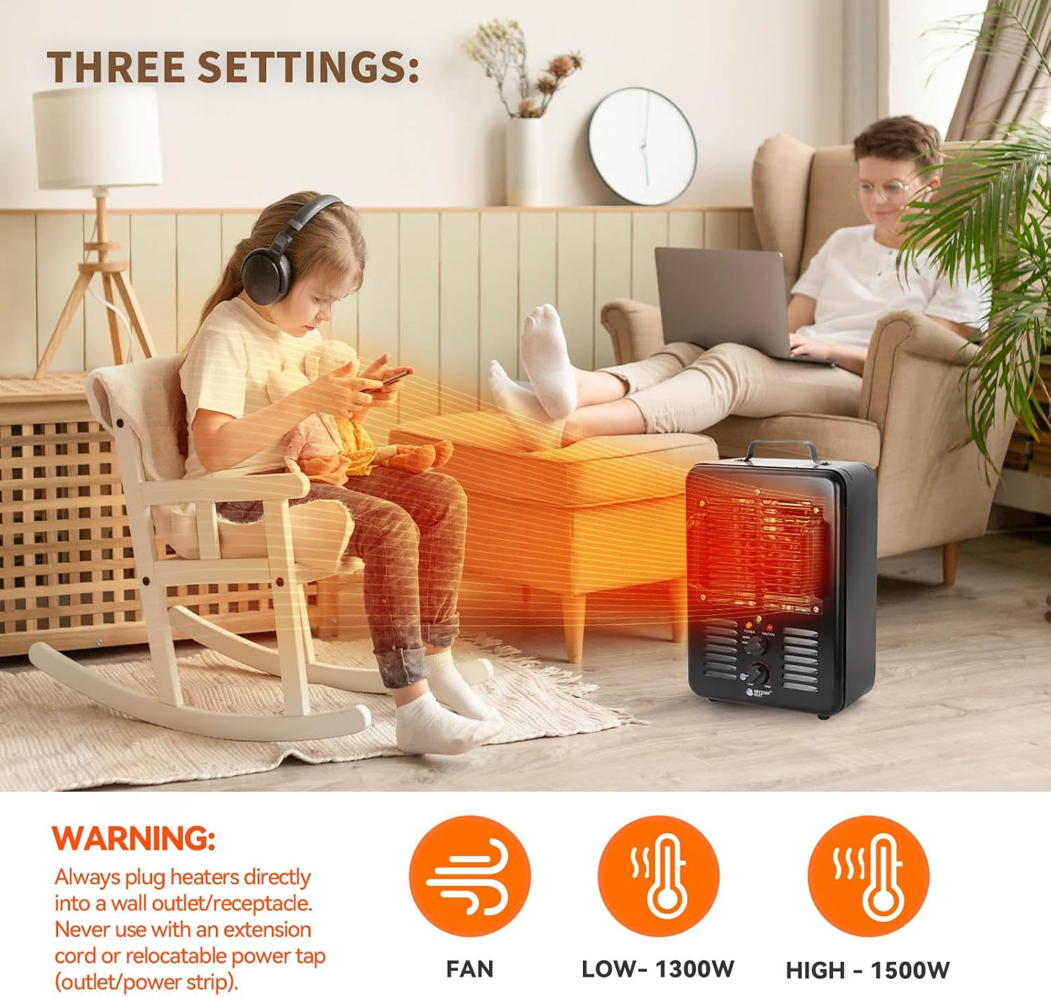 Milkhouse Space Heater with Thermostat and 3 Heat Settings