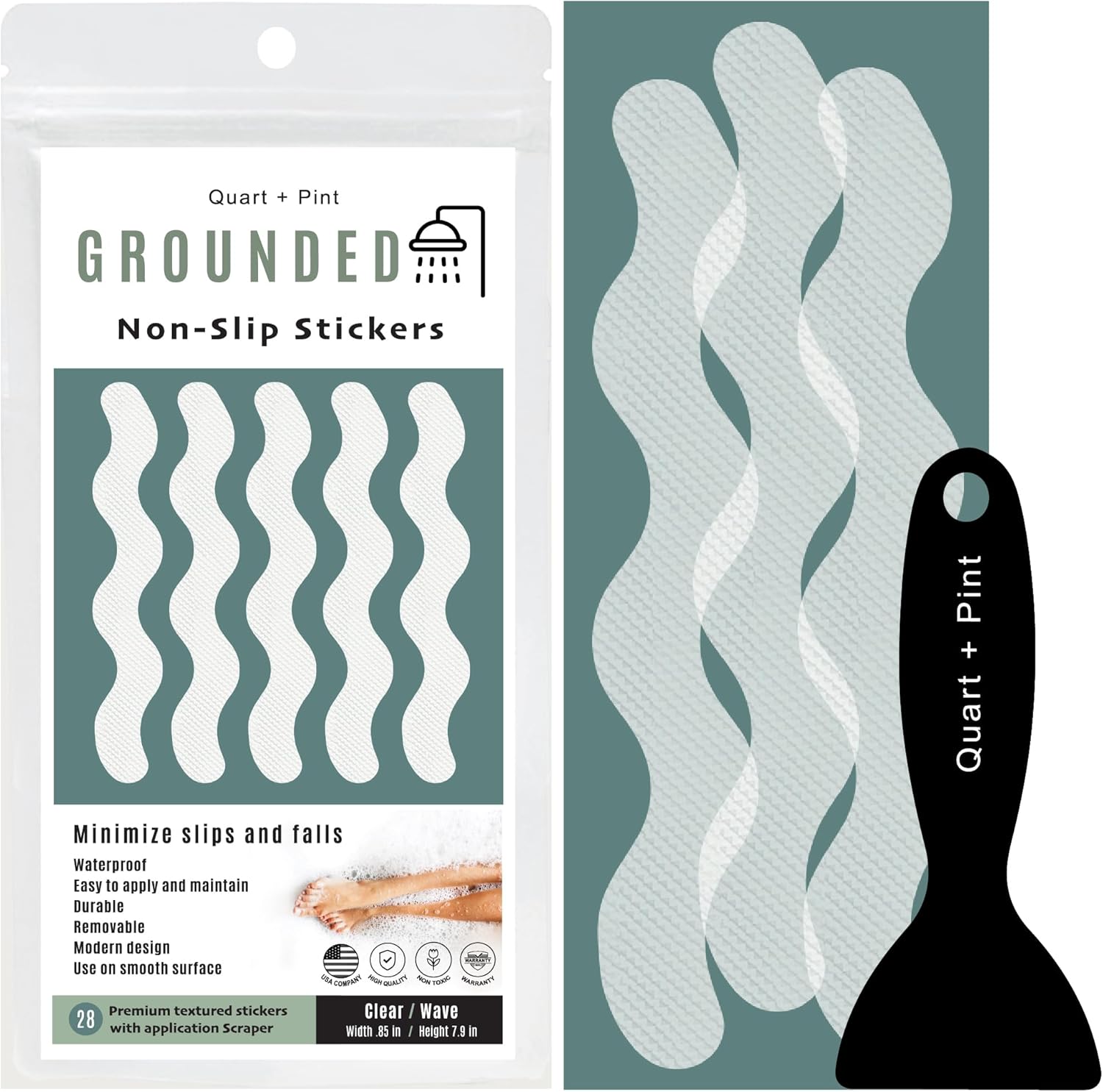 Quart Pint Non Slip Shower Stickers 28 Clear Wave