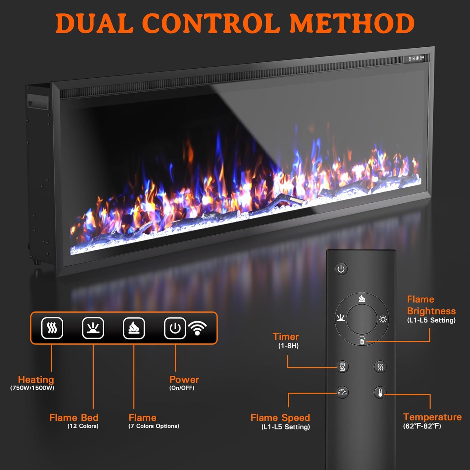 Weyderk 60 Electric Fireplace with Remote Control