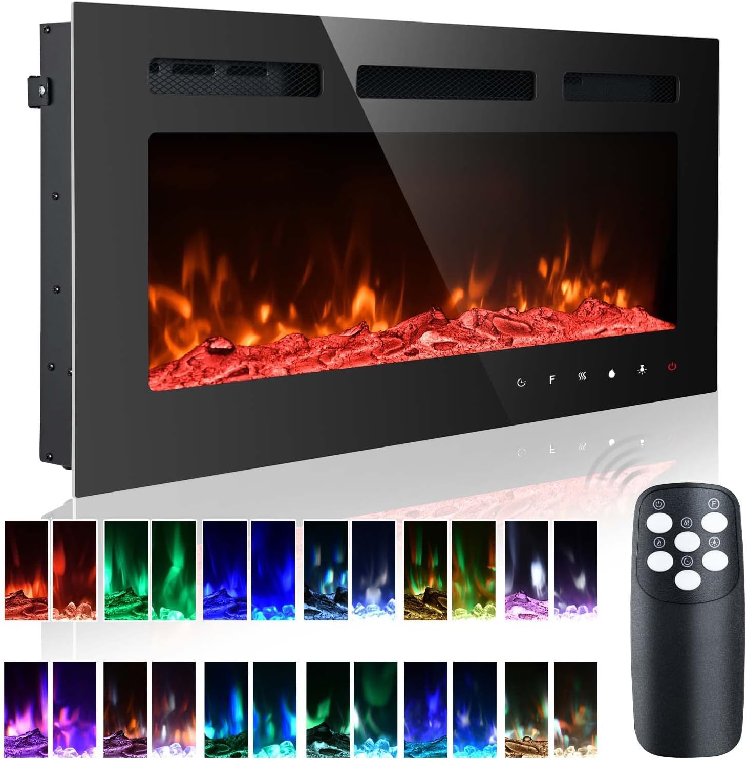 CEARTRY 36 Inch Electric Fireplace Insert with Crystal 3D Flames