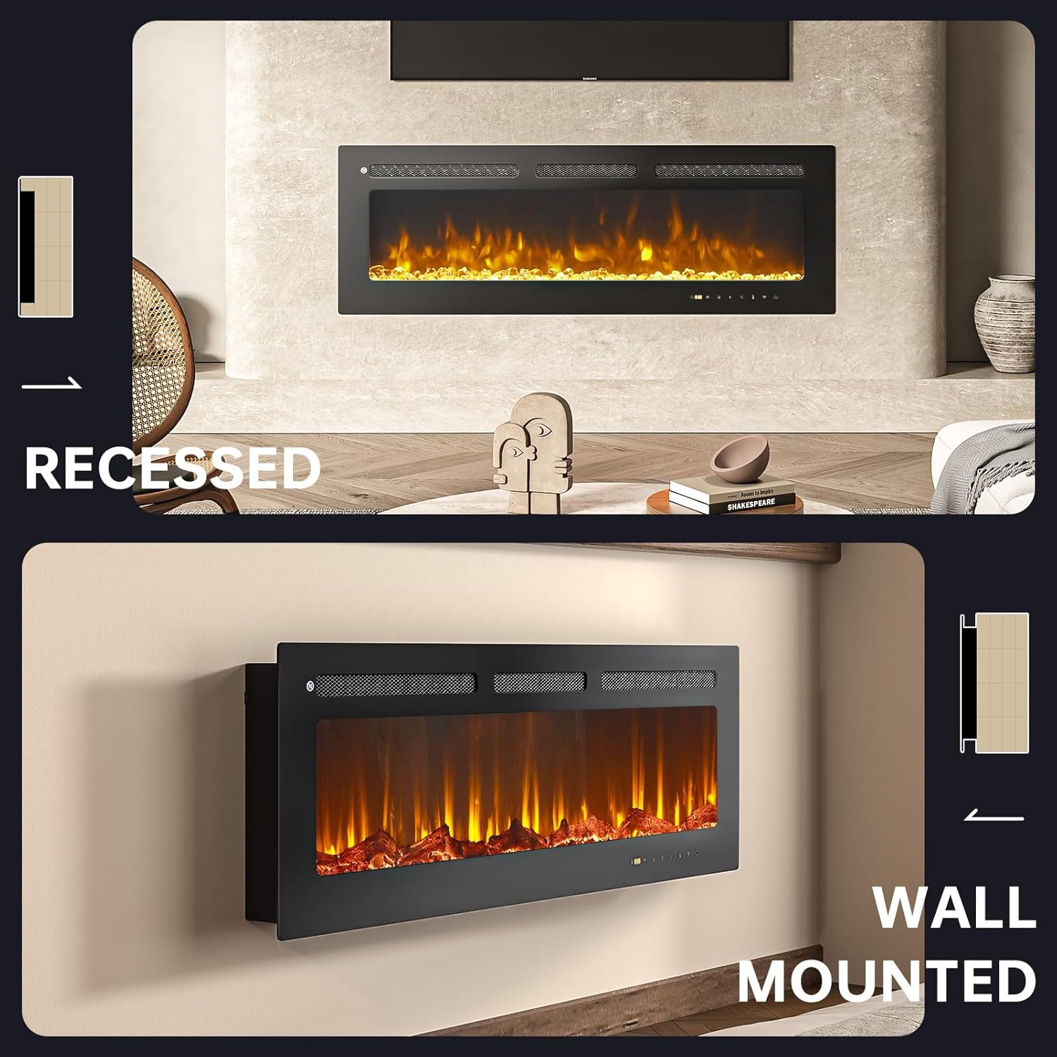 oneinmil 50 Smart Electric Fireplace Heater with Alexa Compatibility