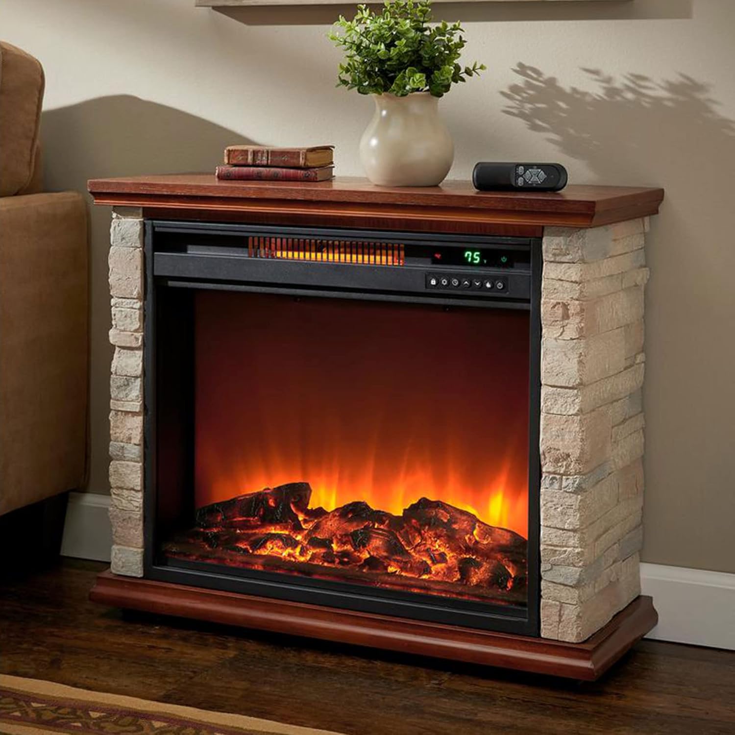 LifeSmart Global Electric Fireplace with 3 Heat Elements