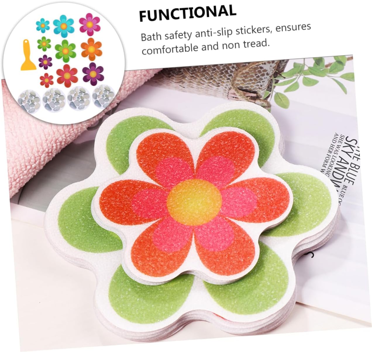 Healifty 14Pcs Anti-Slip Bathroom Stickers with Flower Design