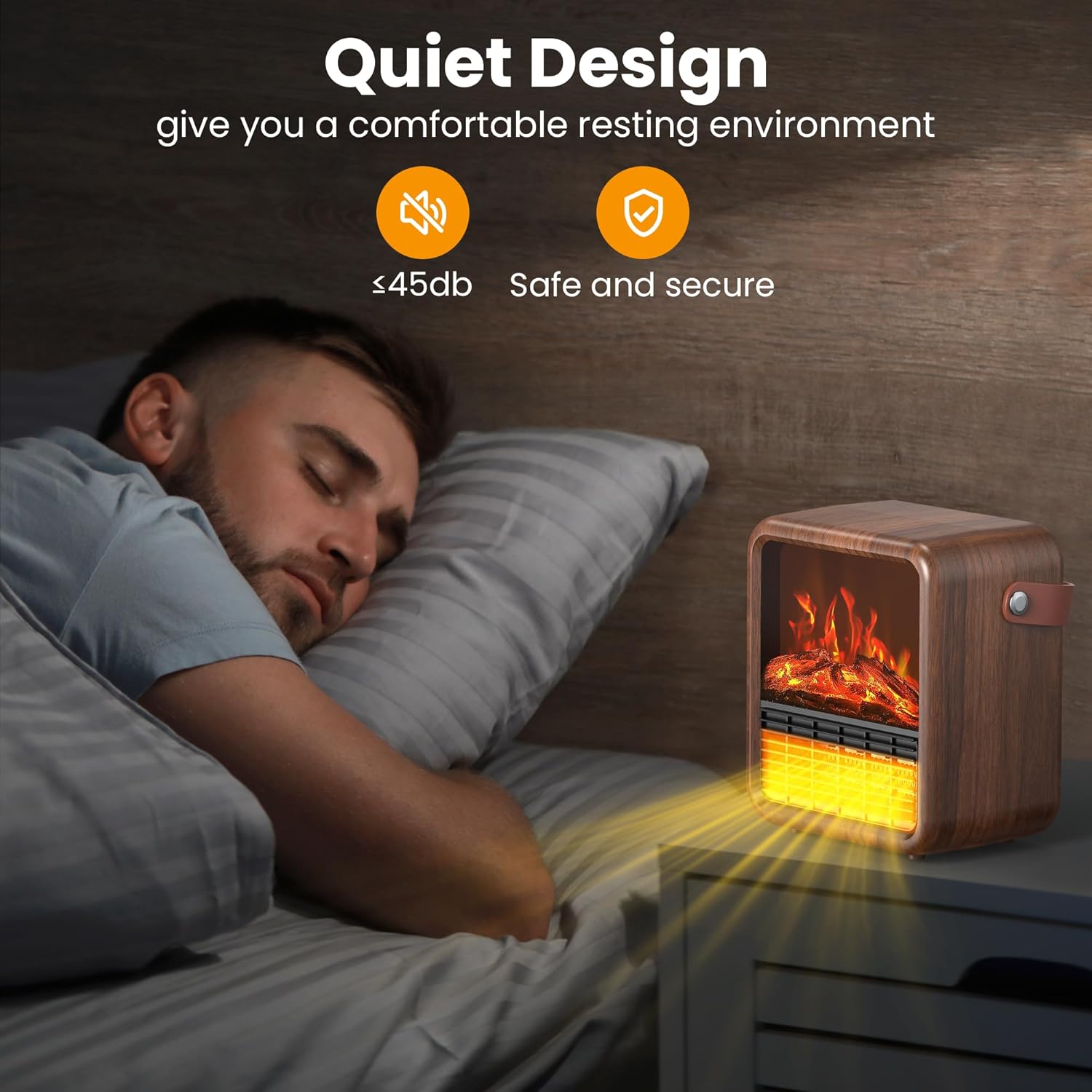 Riseon Small Portable Electric Fireplace Heater with 3D Flame and Thermostat