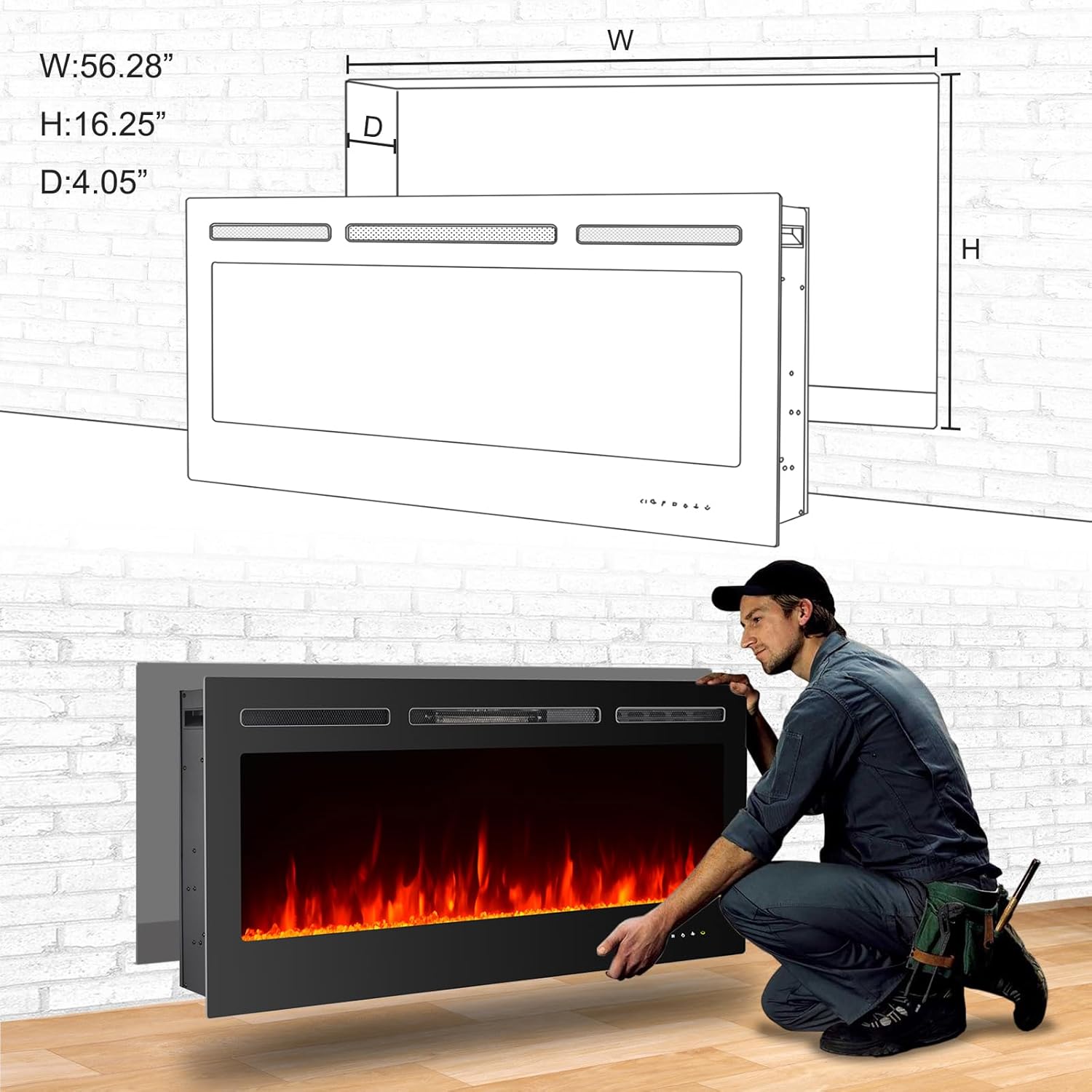 CharaVector 60 Inch Electric Fireplace with Remote Control and Touch Screen Black