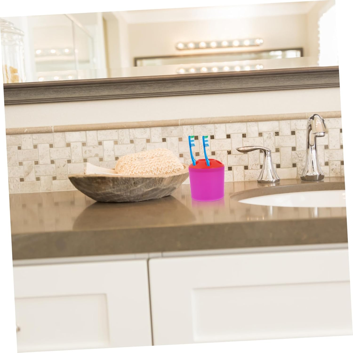 Cabilock Toothbrush Holder with Purple Base and Divided Compartments