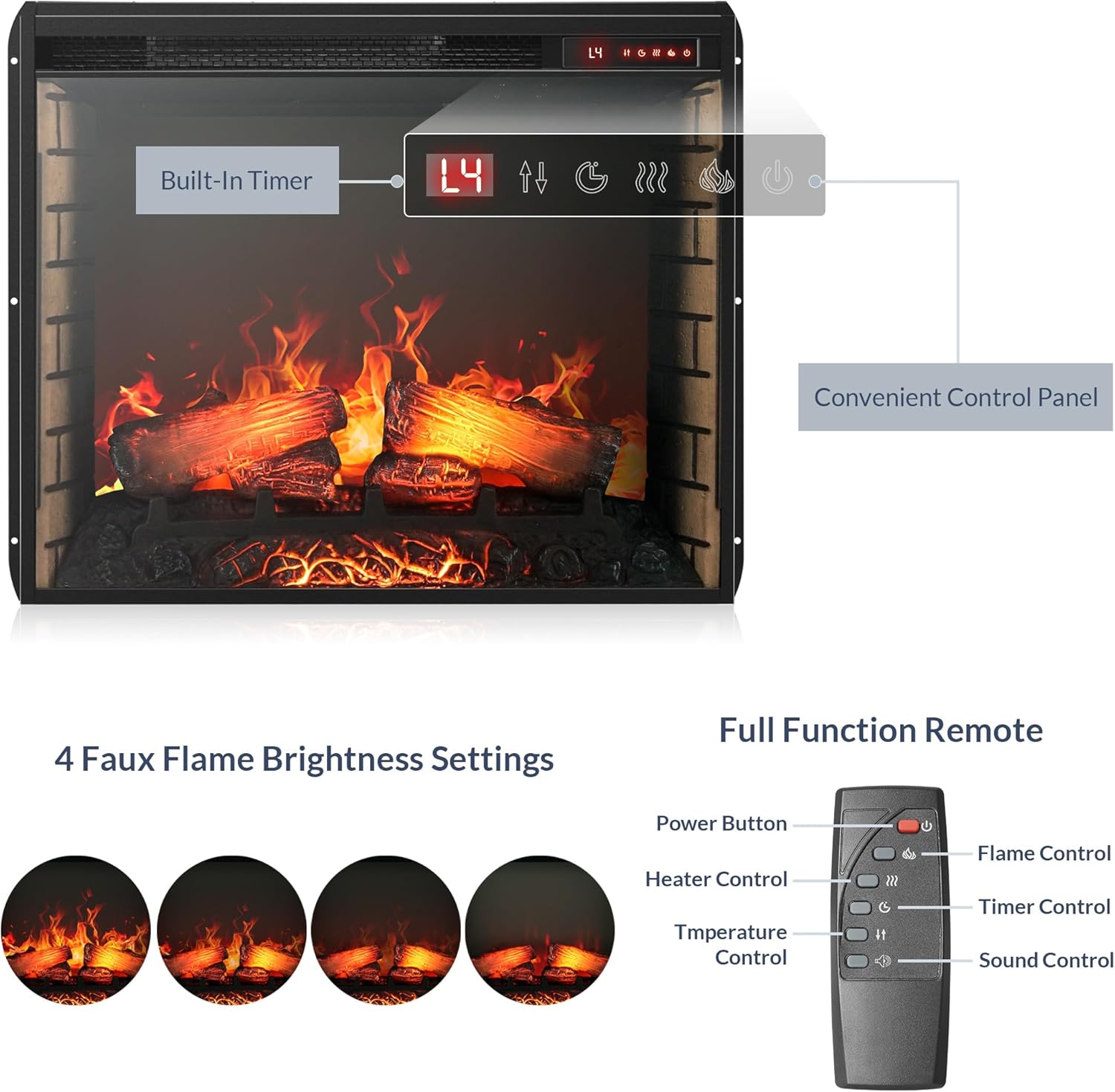 BELLEZE Modern 70 Electric Fireplace with Shelves and Sound