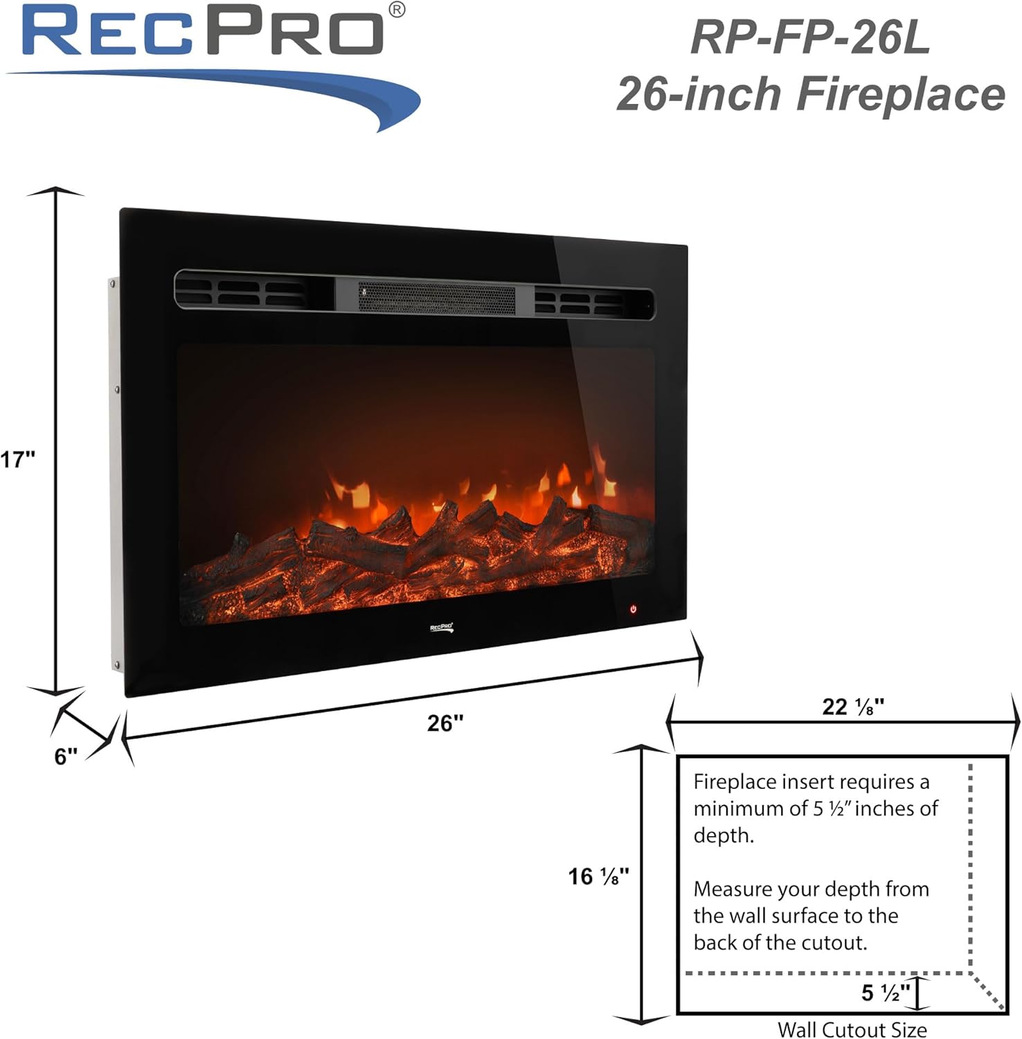 RecPro Recessed Electric Fireplace with Remote