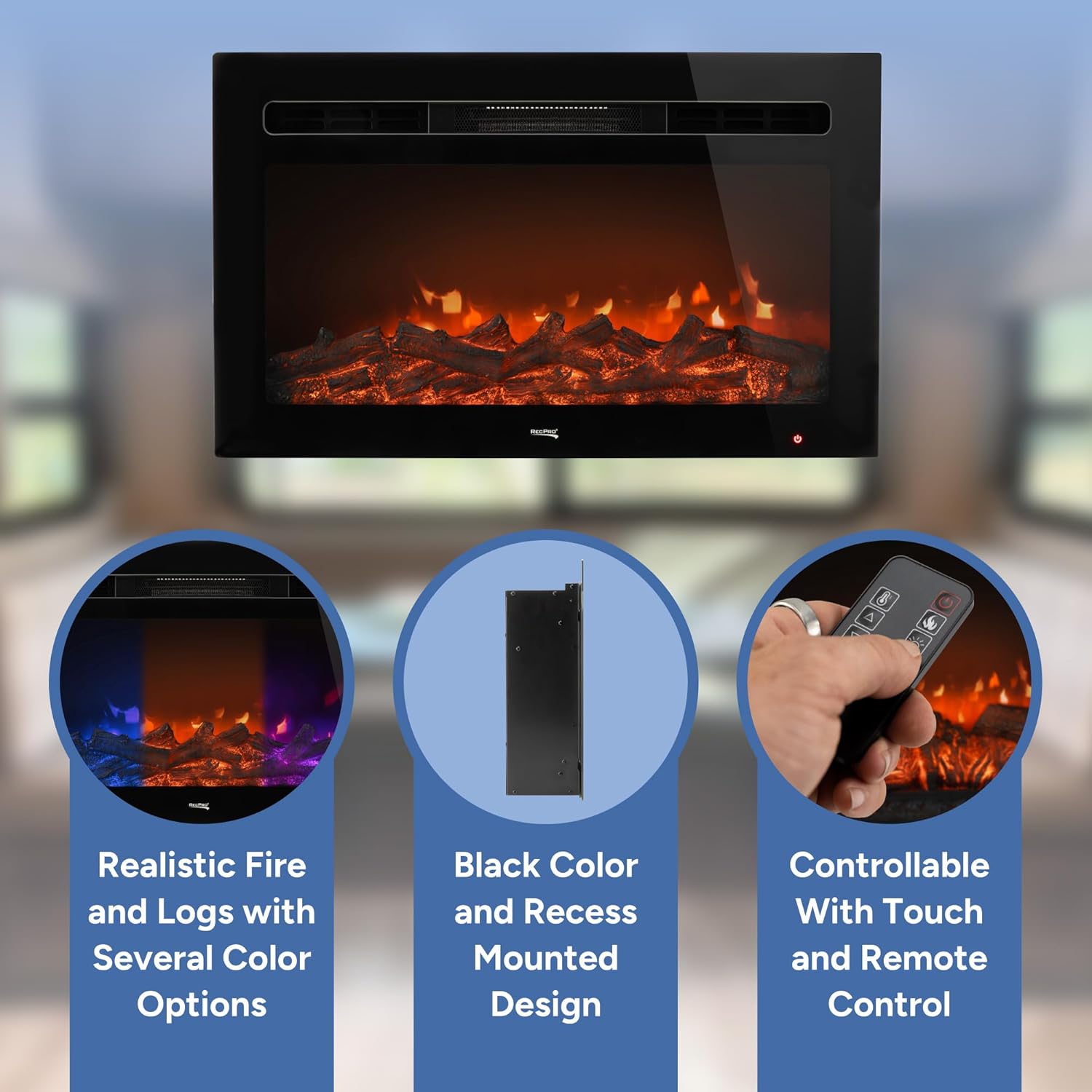 RecPro Recessed Electric Fireplace with Remote
