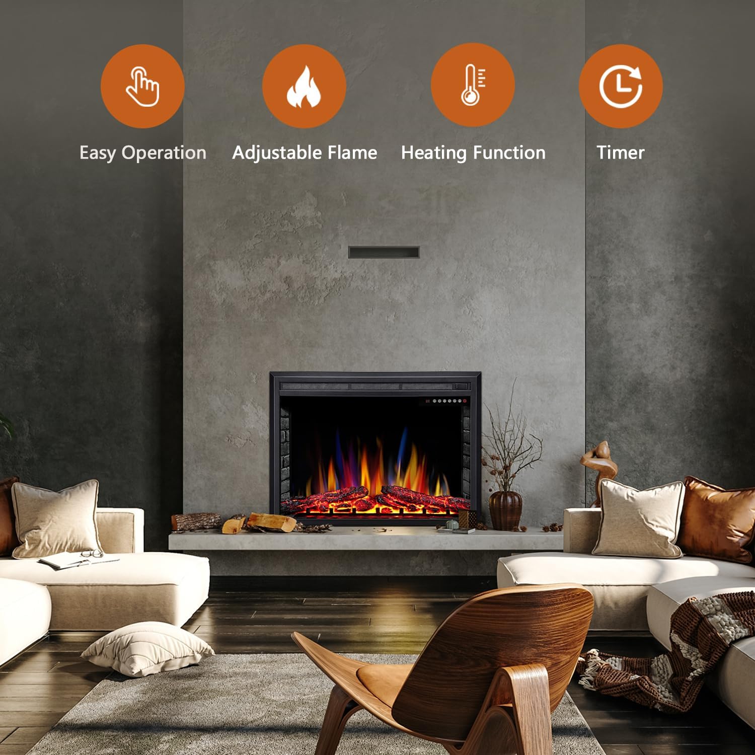 RWFLAME 39 Electric Fireplace Insert with Touch Screen