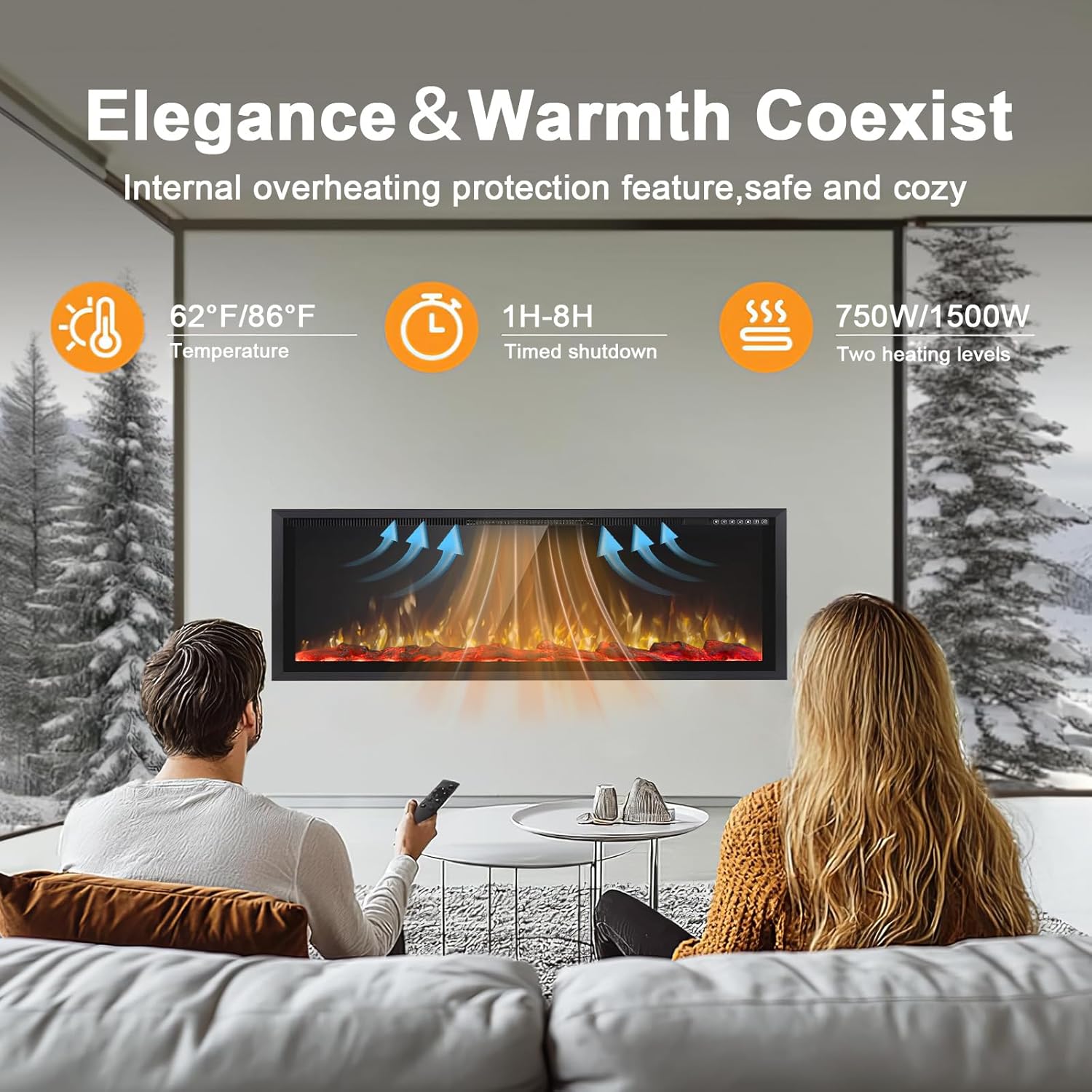 PRETZI 68 Inch Electric Fireplace Ultra Narrow Frame