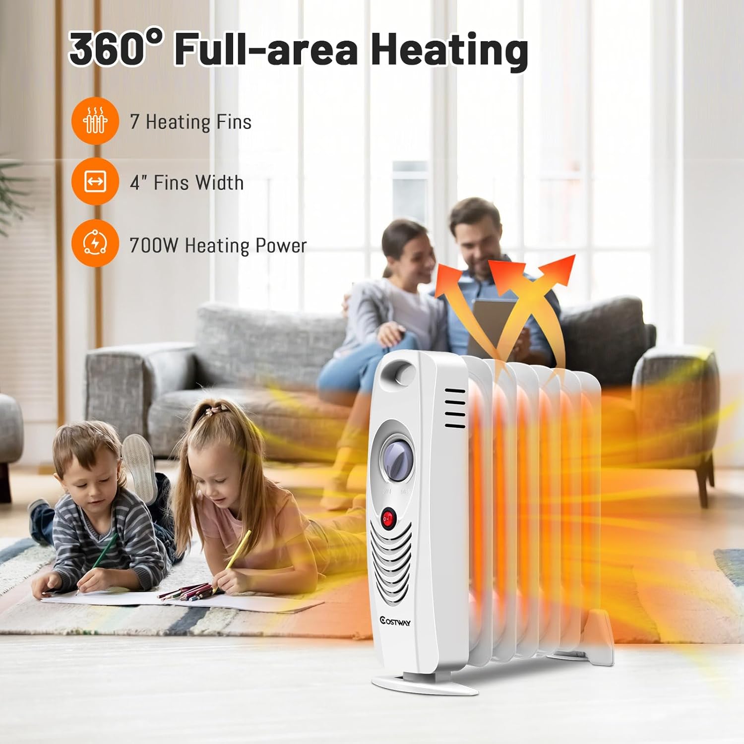 COSTWAY 700W Oil Filled Radiator Heater with Adjustable Thermostat