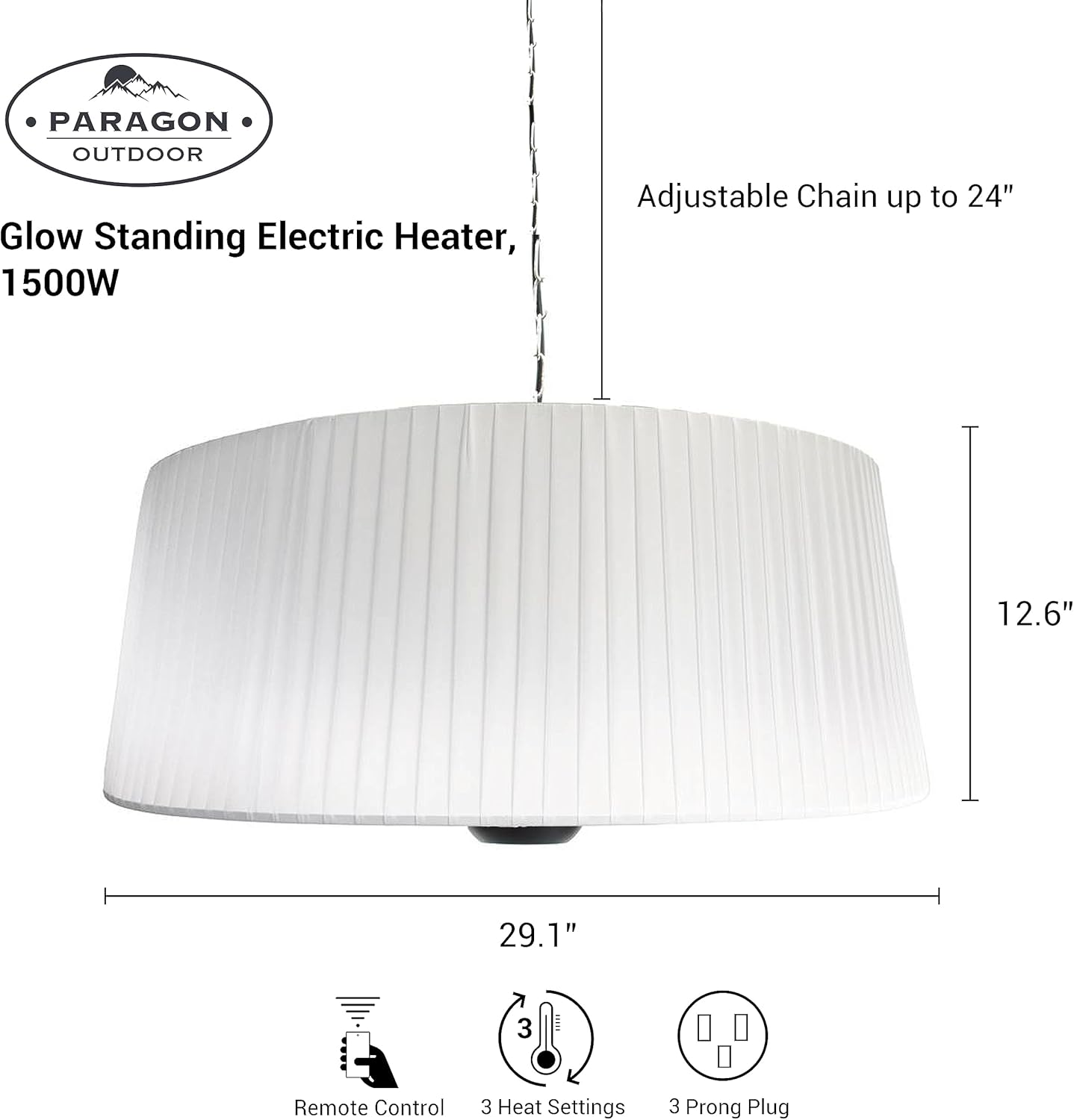 Paragon Outdoor Sol Electric Heater 1500W 3 Settings
